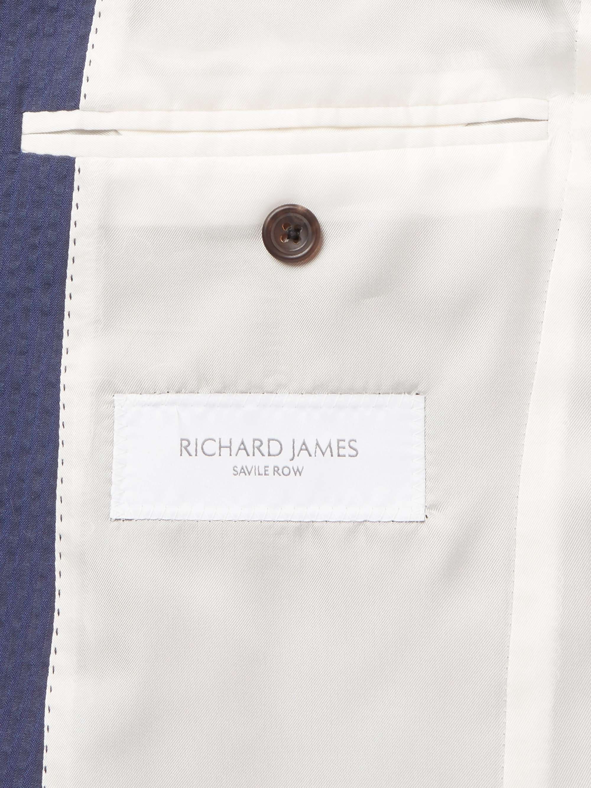 RICHARD JAMES Navy Sheisen Slim-Fit Cotton-Seersucker Suit Jacket