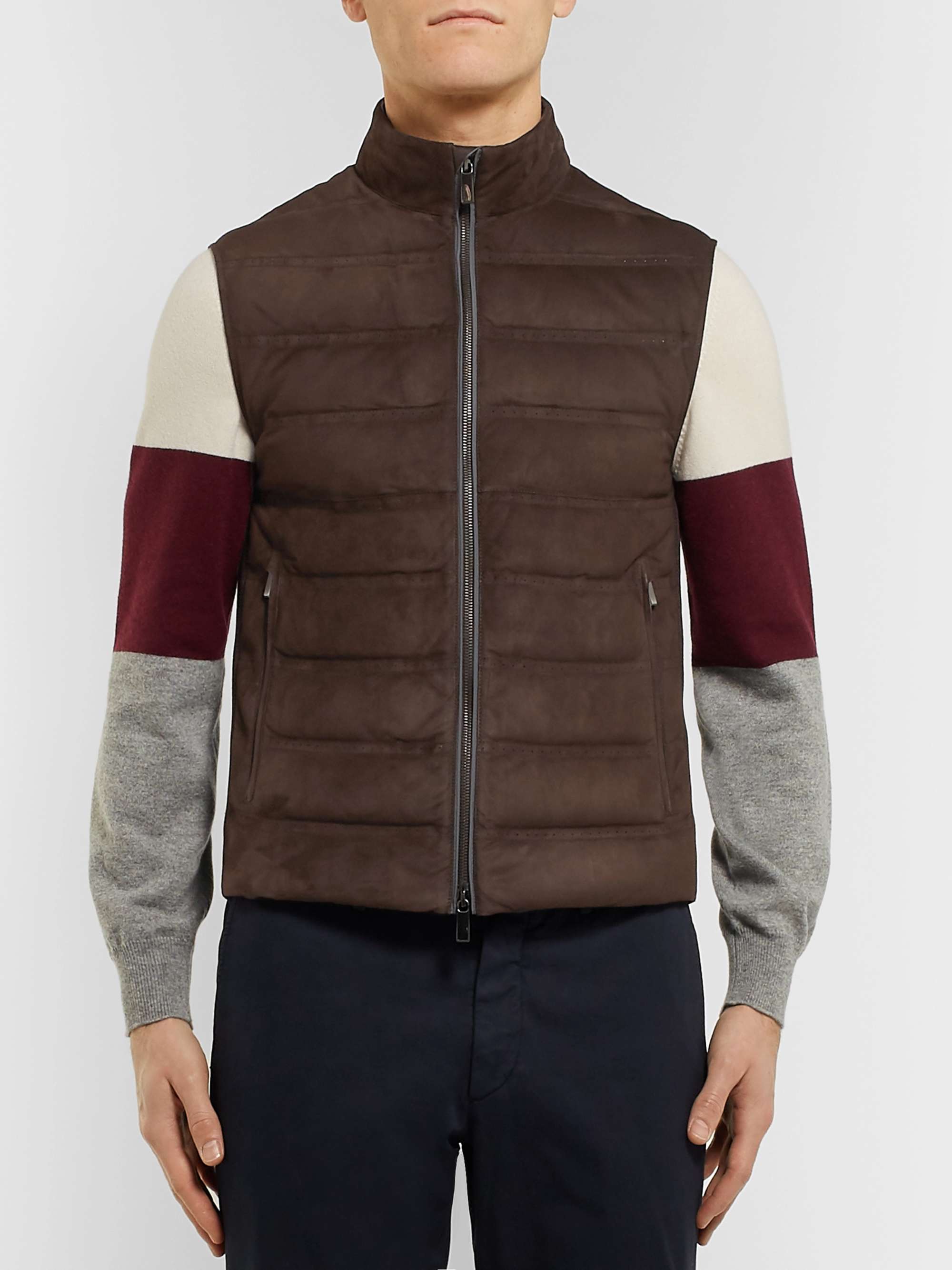 ZEGNA Quilted Suede and Cotton Down Gilet
