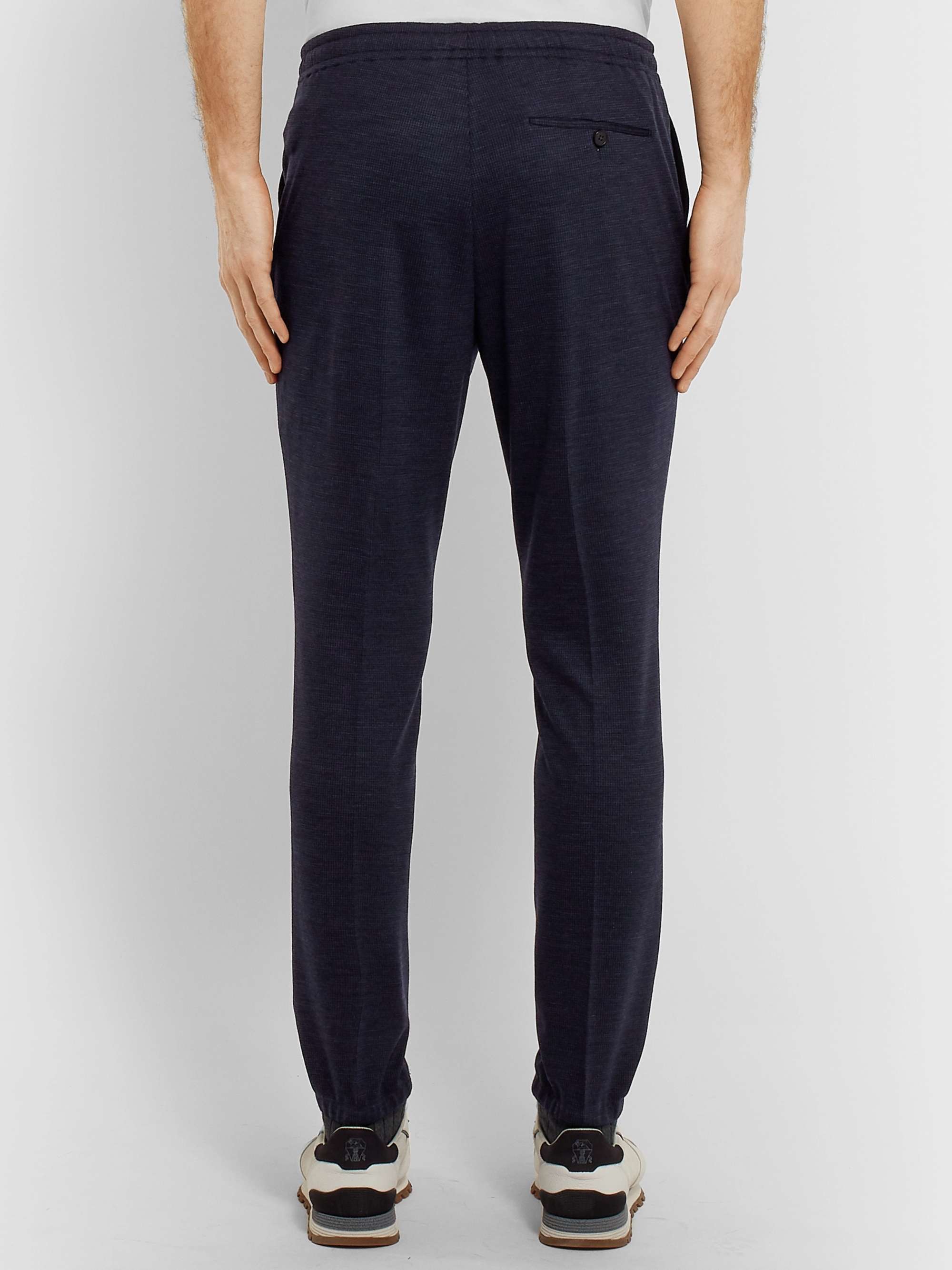 Z ZEGNA Navy Slim-Fit Tapered Puppytooth TECHMERINO Wool-Jersey Suit Trousers