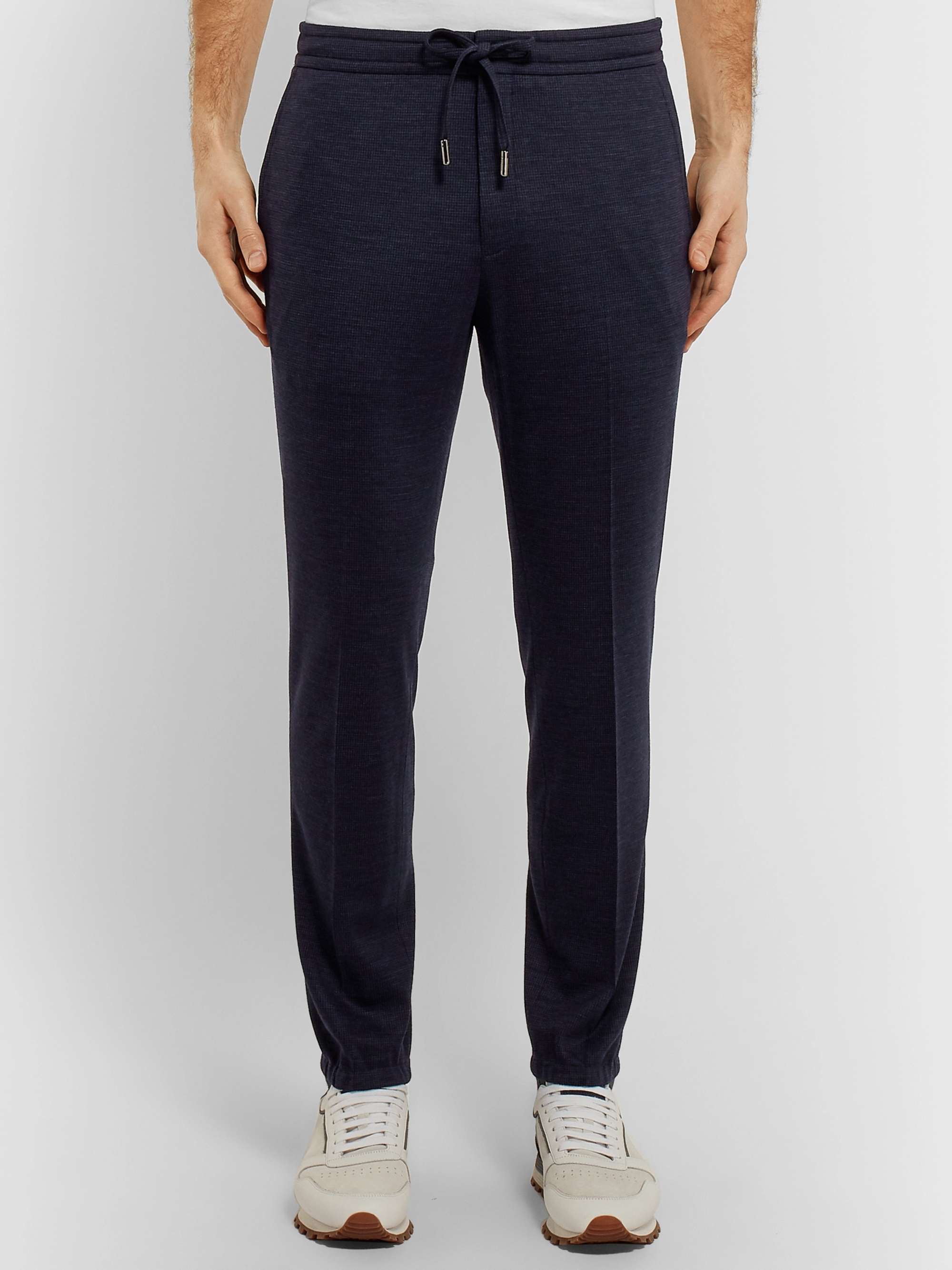 Z ZEGNA Navy Slim-Fit Tapered Puppytooth TECHMERINO Wool-Jersey Suit Trousers