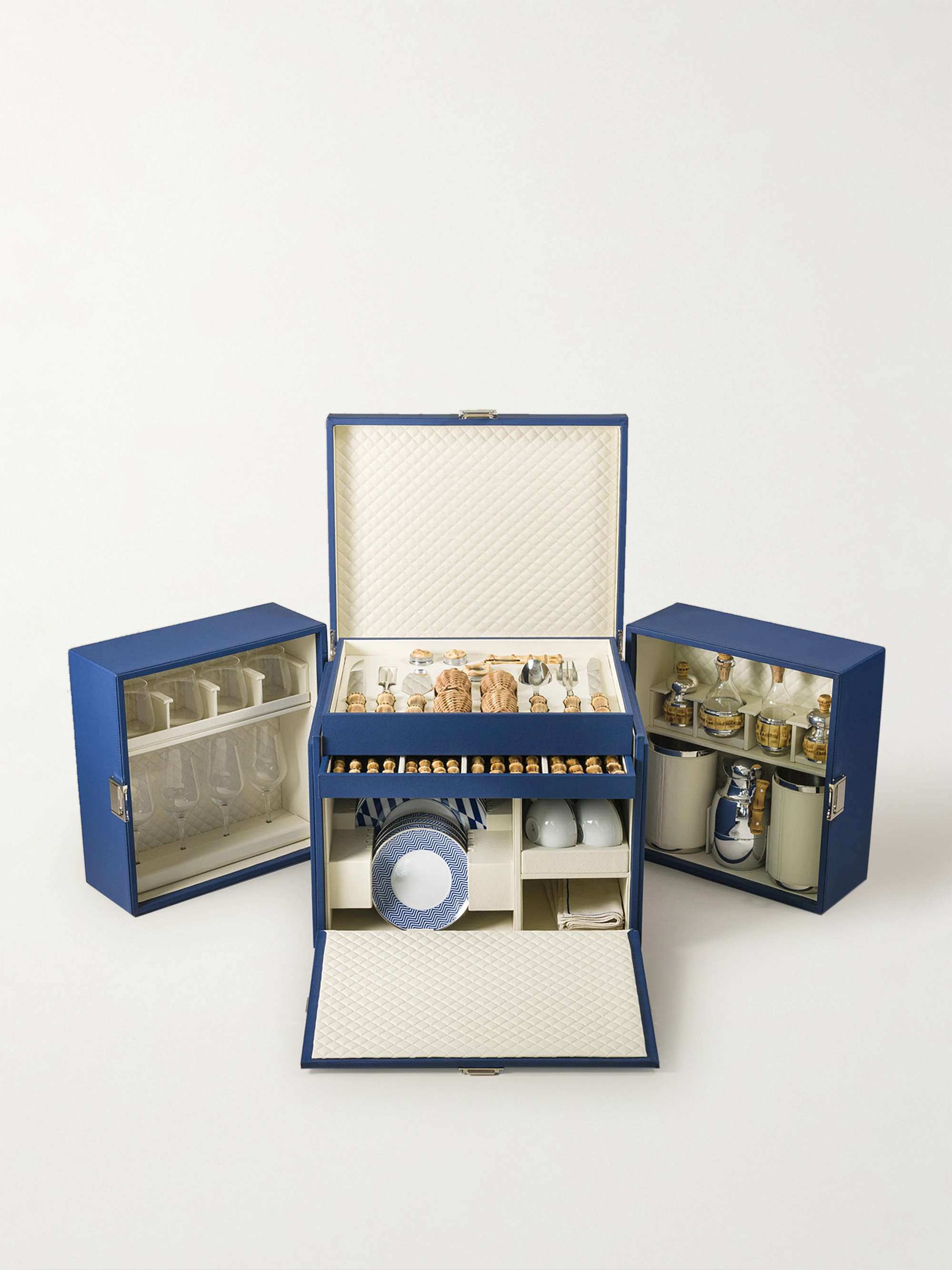 LORENZI MILANO Bamboo and Leather Picnic Trunk