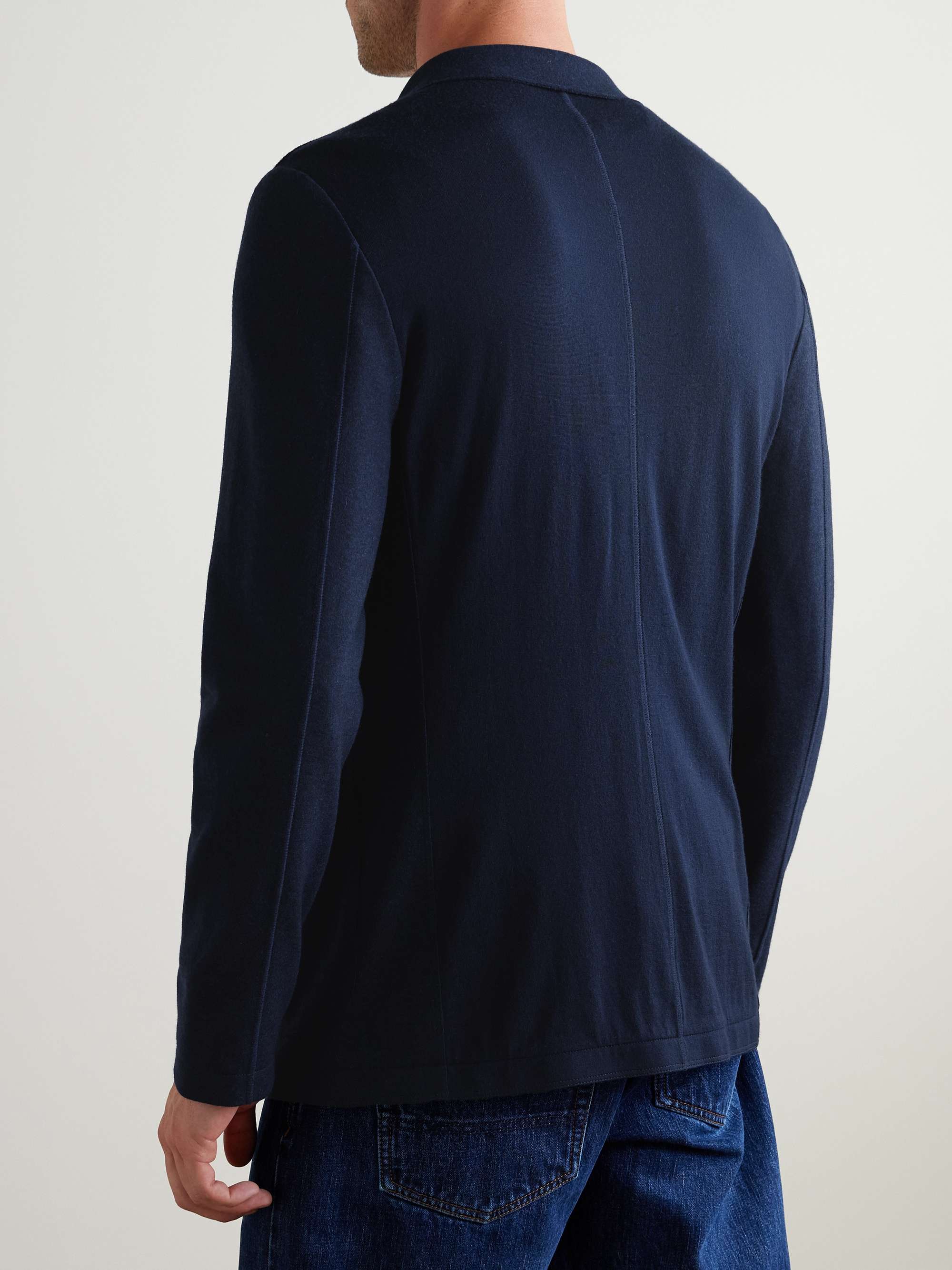 LORO PIANA Navy Slim-Fit Suede-Trimmed Panelled Cashmere and Wool Blazer