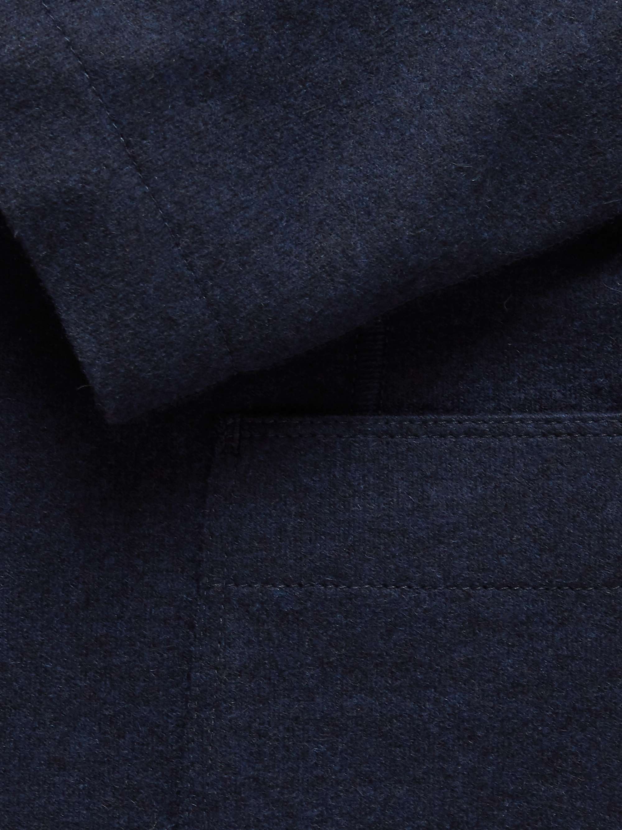 LORO PIANA Navy Slim-Fit Suede-Trimmed Panelled Cashmere and Wool Blazer