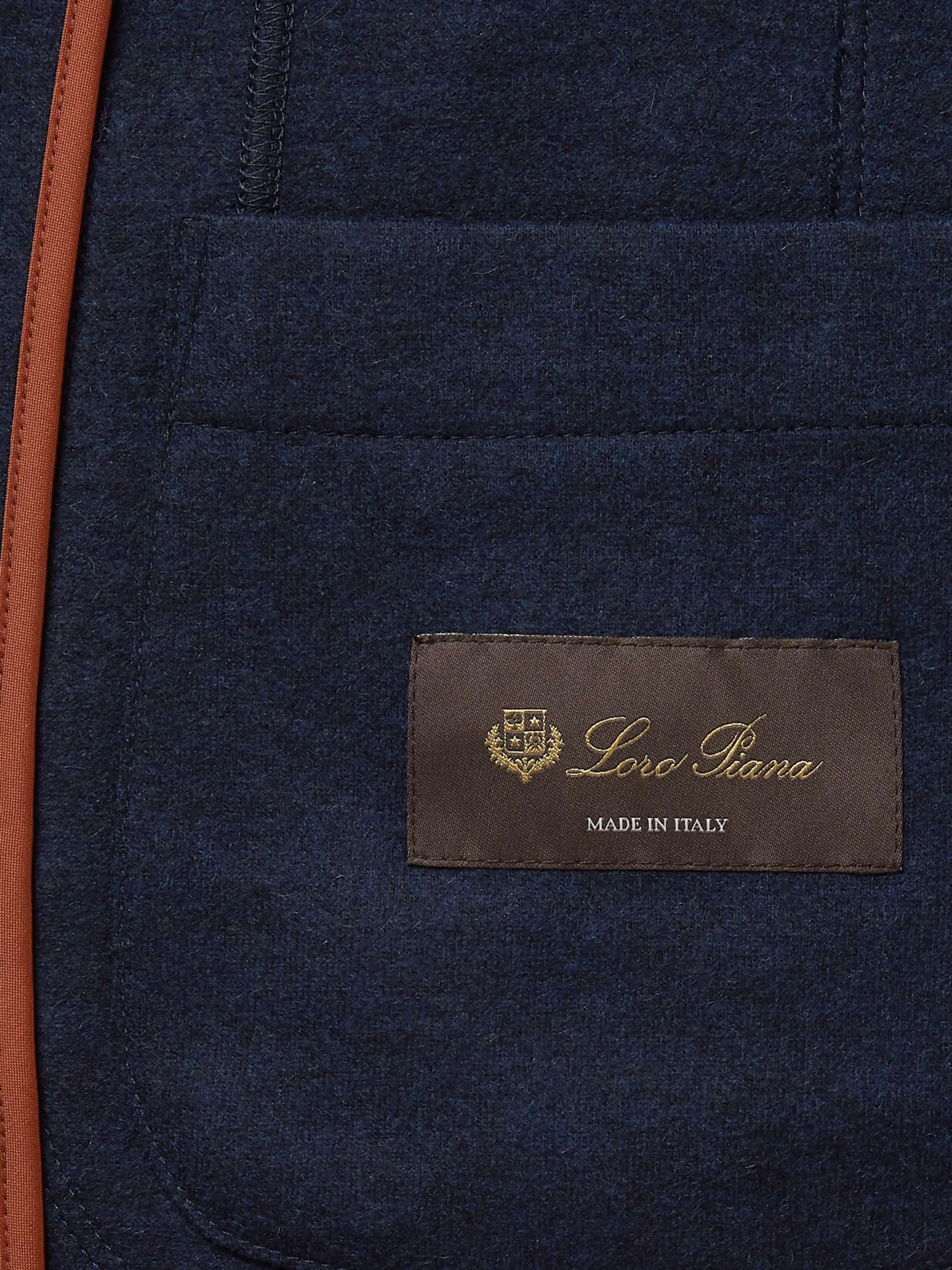 LORO PIANA Navy Slim-Fit Suede-Trimmed Panelled Cashmere and Wool Blazer