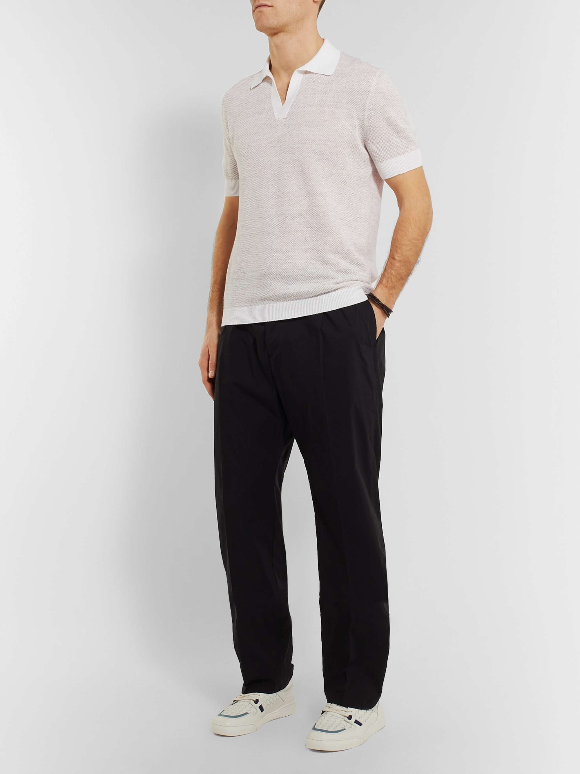 ZEGNA Slim-Fit Waffle-Knit Mélange Linen and Cotton-Blend Polo Shirt