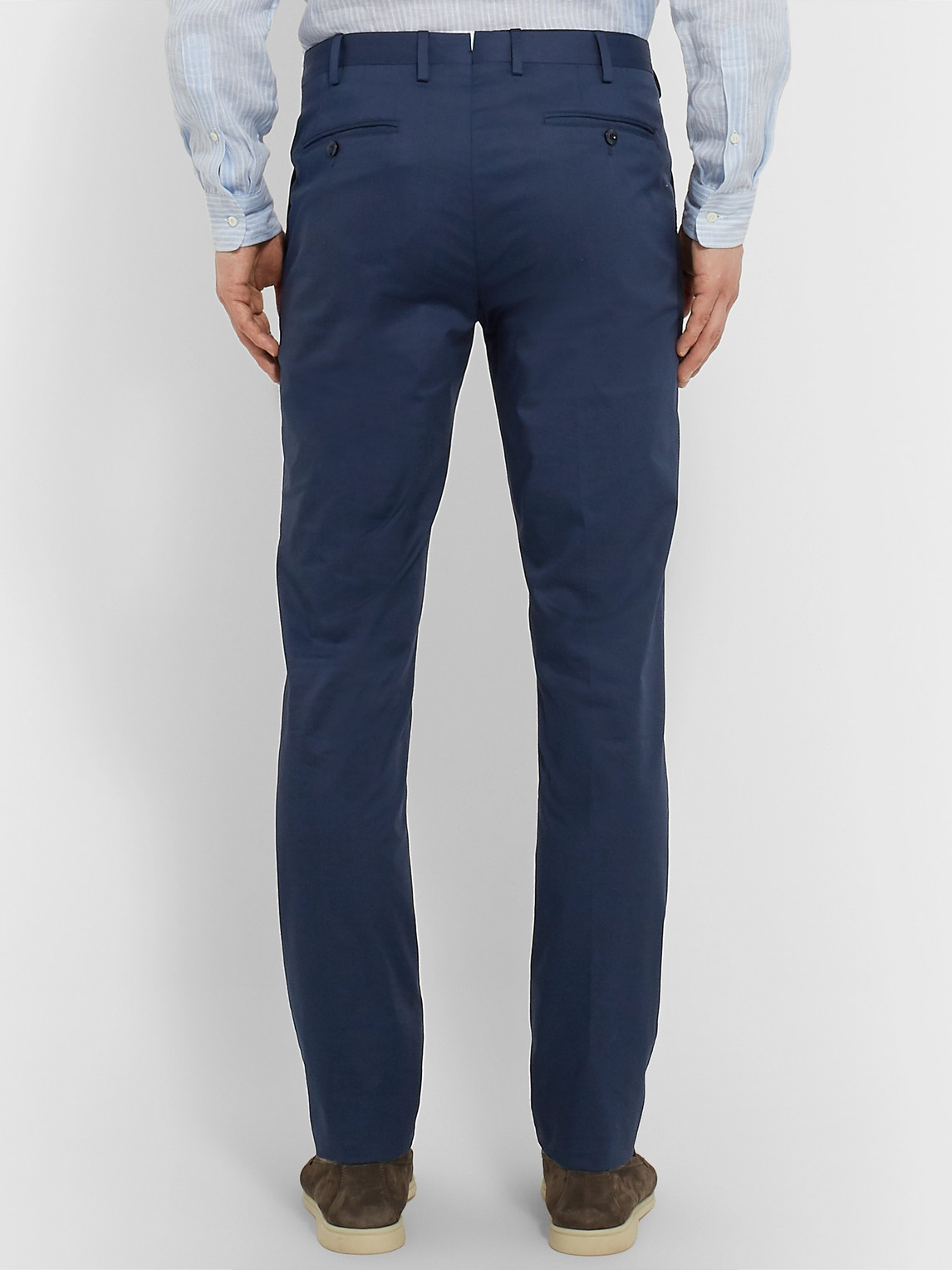 Shop Loro Piana Navy Slim-fit Stretch-cotton Twill Trousers In Blue