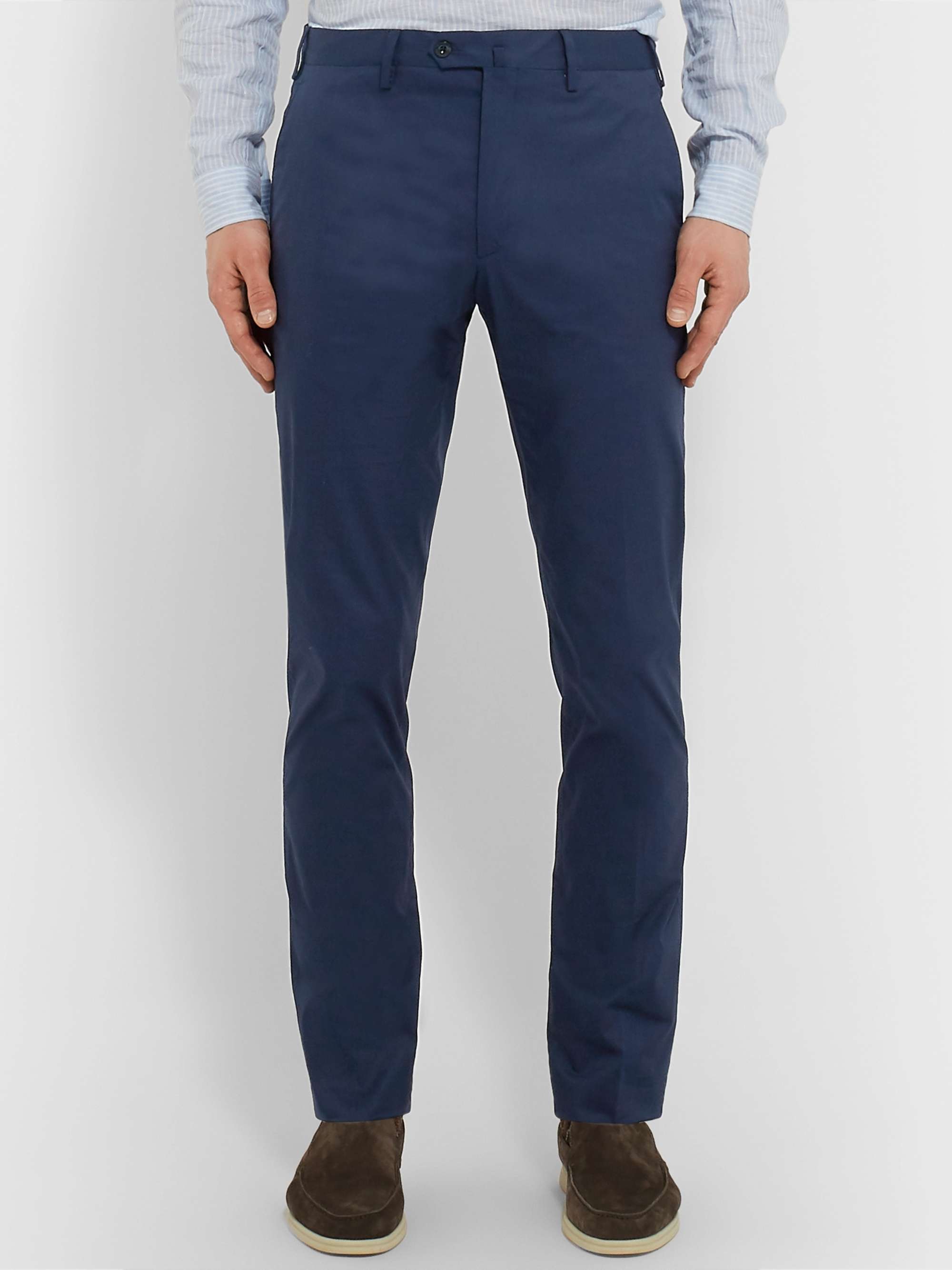 LORO PIANA Navy Slim-Fit Stretch-Cotton Twill Trousers