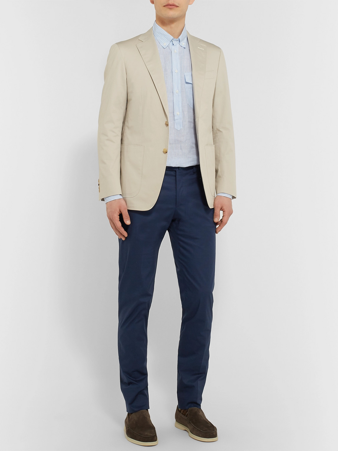 Shop Loro Piana Navy Slim-fit Stretch-cotton Twill Trousers In Blue