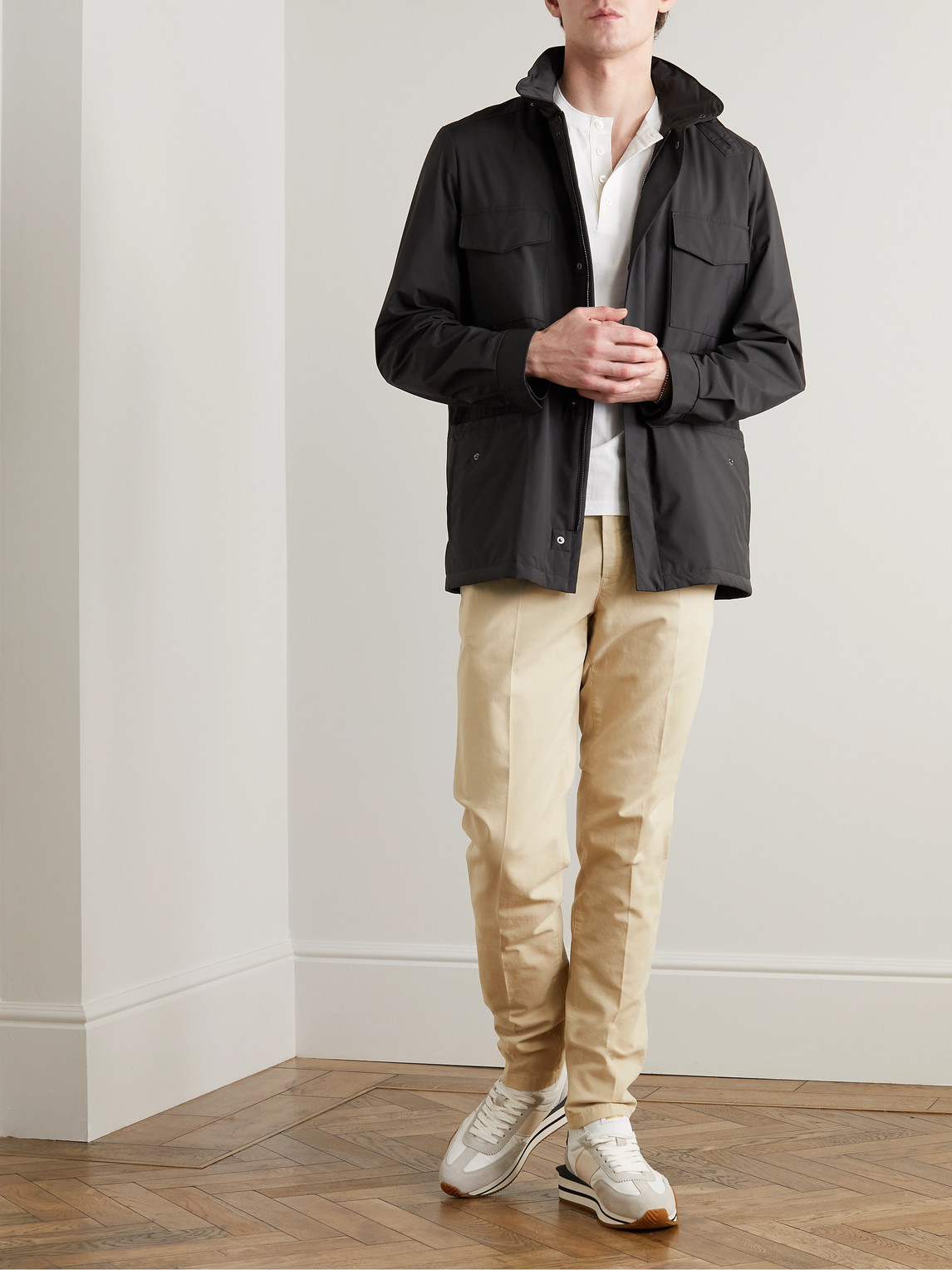 Loro Piana Pantaflat Slim-fit Pleated Stretch-cotton Trousers In Neutrals