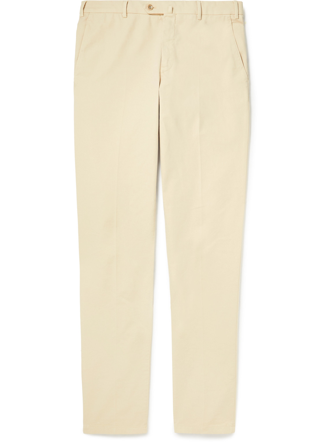 Shop Loro Piana Pantaflat Slim-fit Pleated Stretch-cotton Trousers In Neutrals