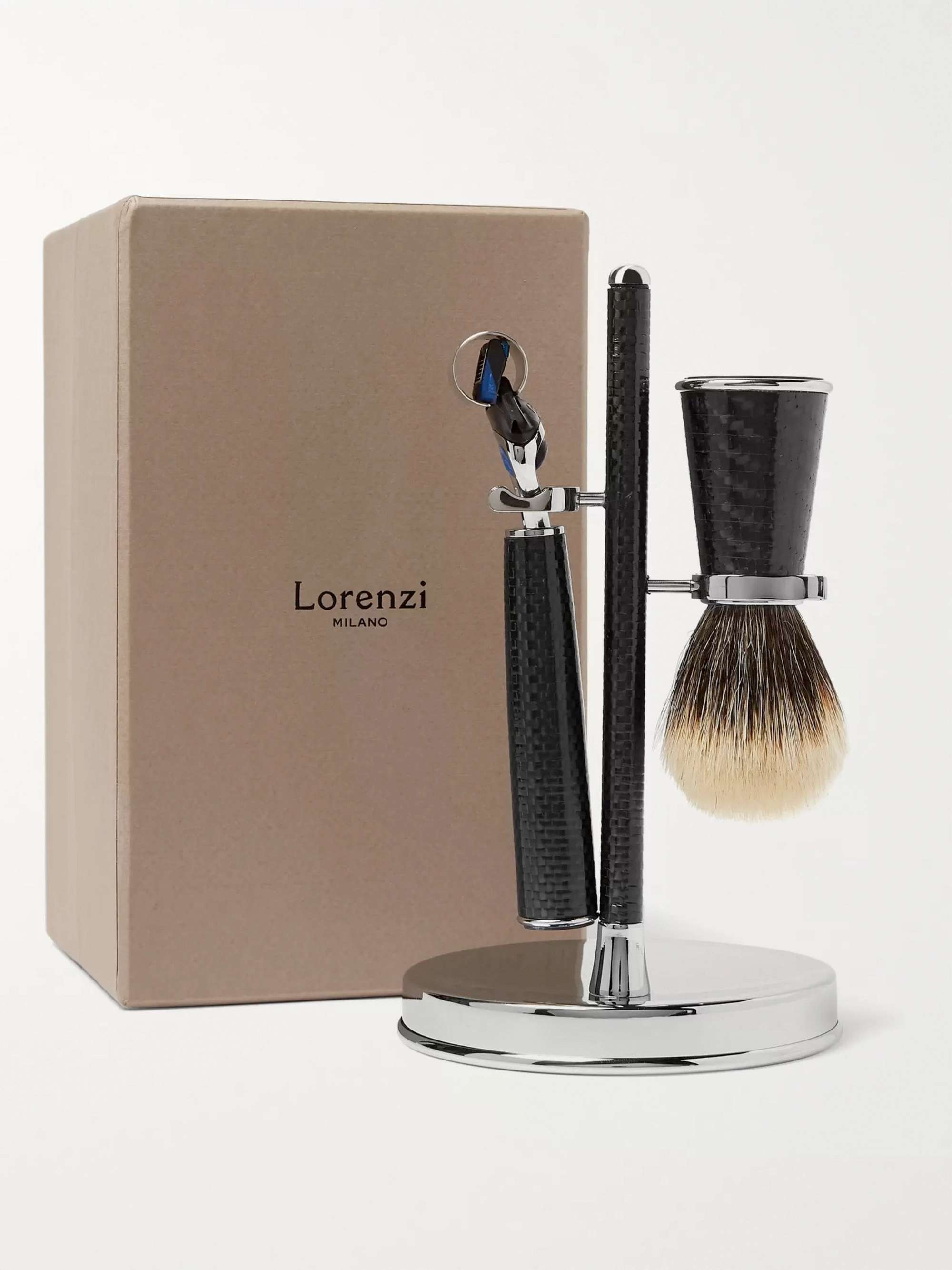 LORENZI MILANO Three-Piece Carbon-Fibre Shaving Set