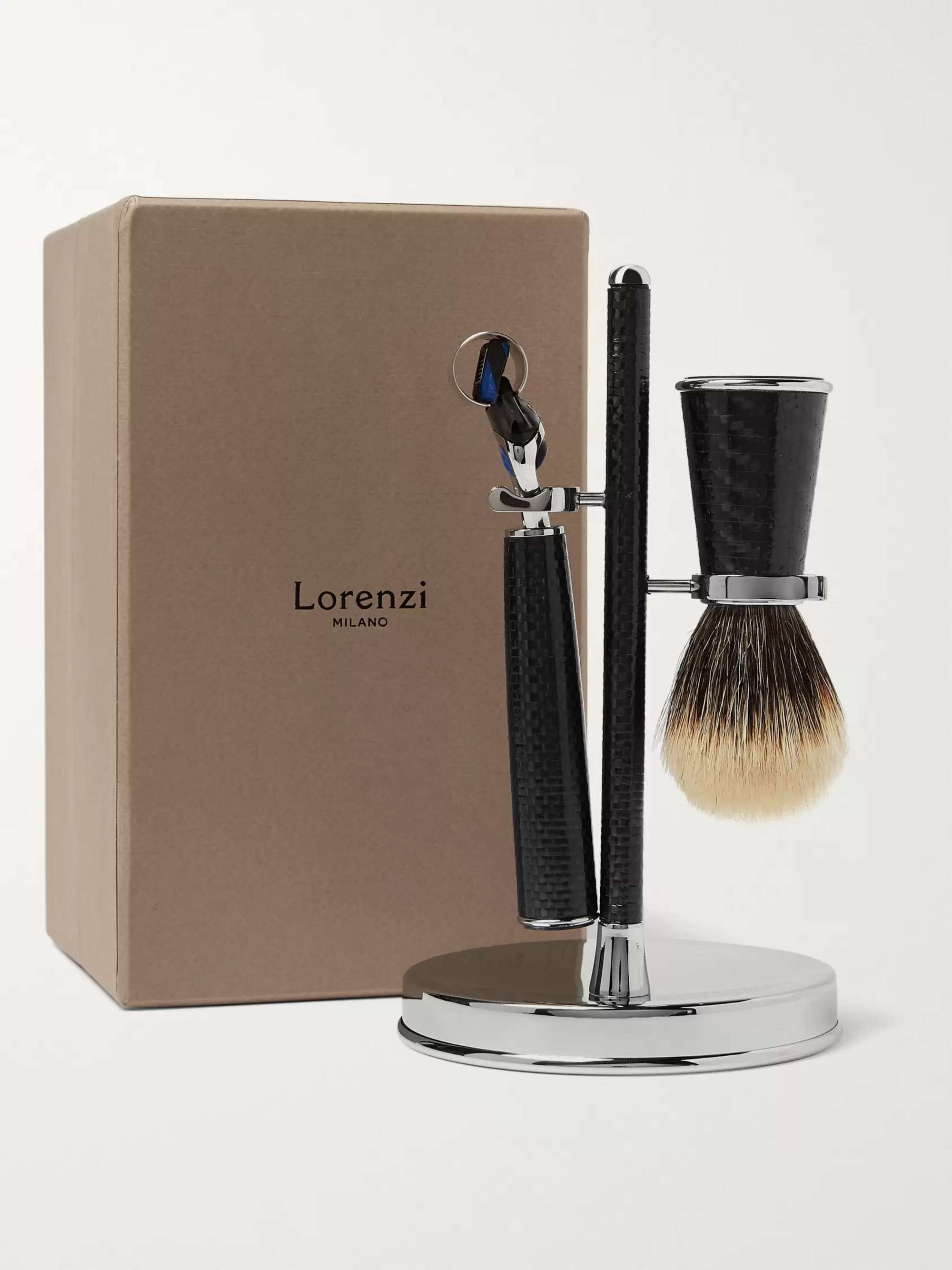 LORENZI MILANO Three-Piece Carbon-Fibre Shaving Set