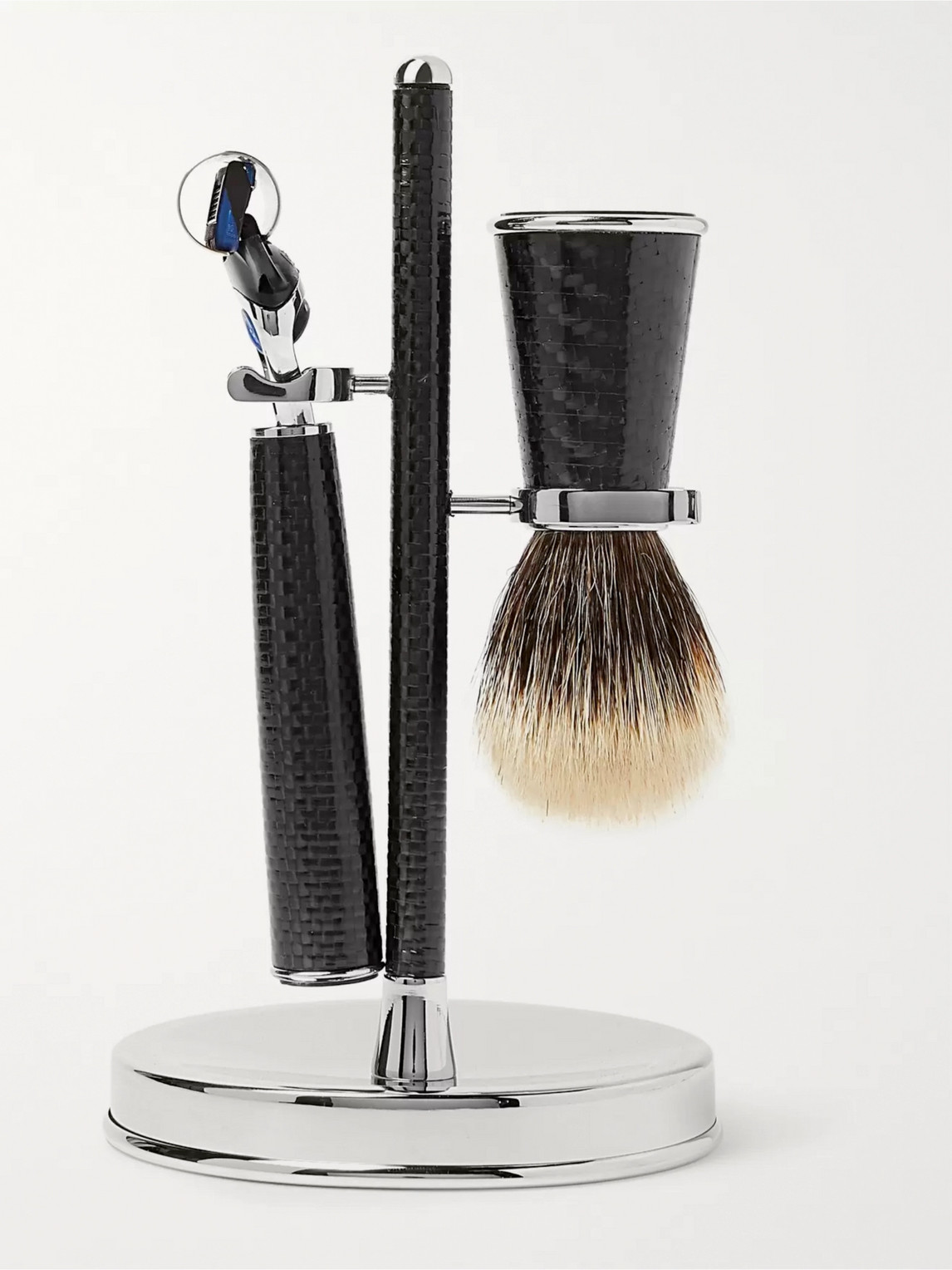 Lorenzi Milano Three-piece Carbon-fibre Shaving Set In Black