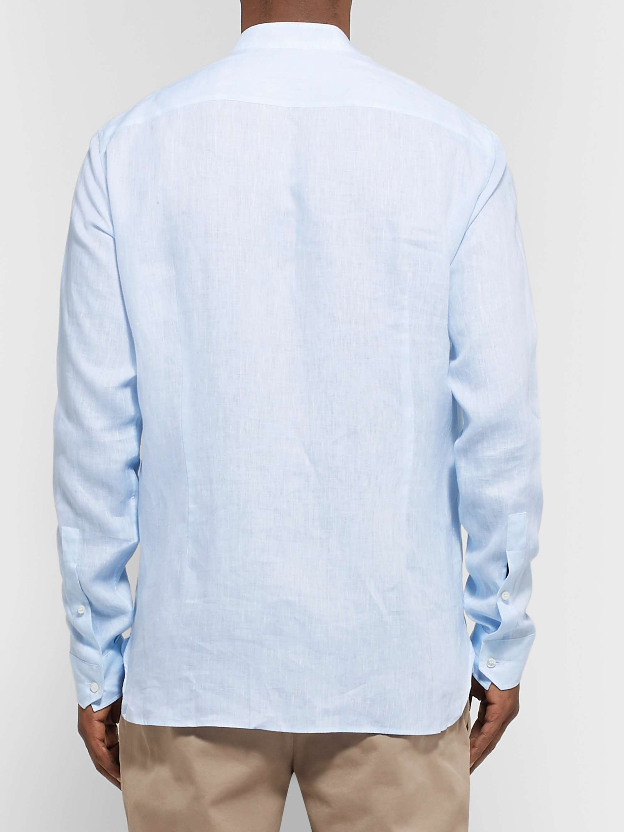LORO PIANA Alvin Slim-Fit Grandad-Collar Slub Linen Shirt