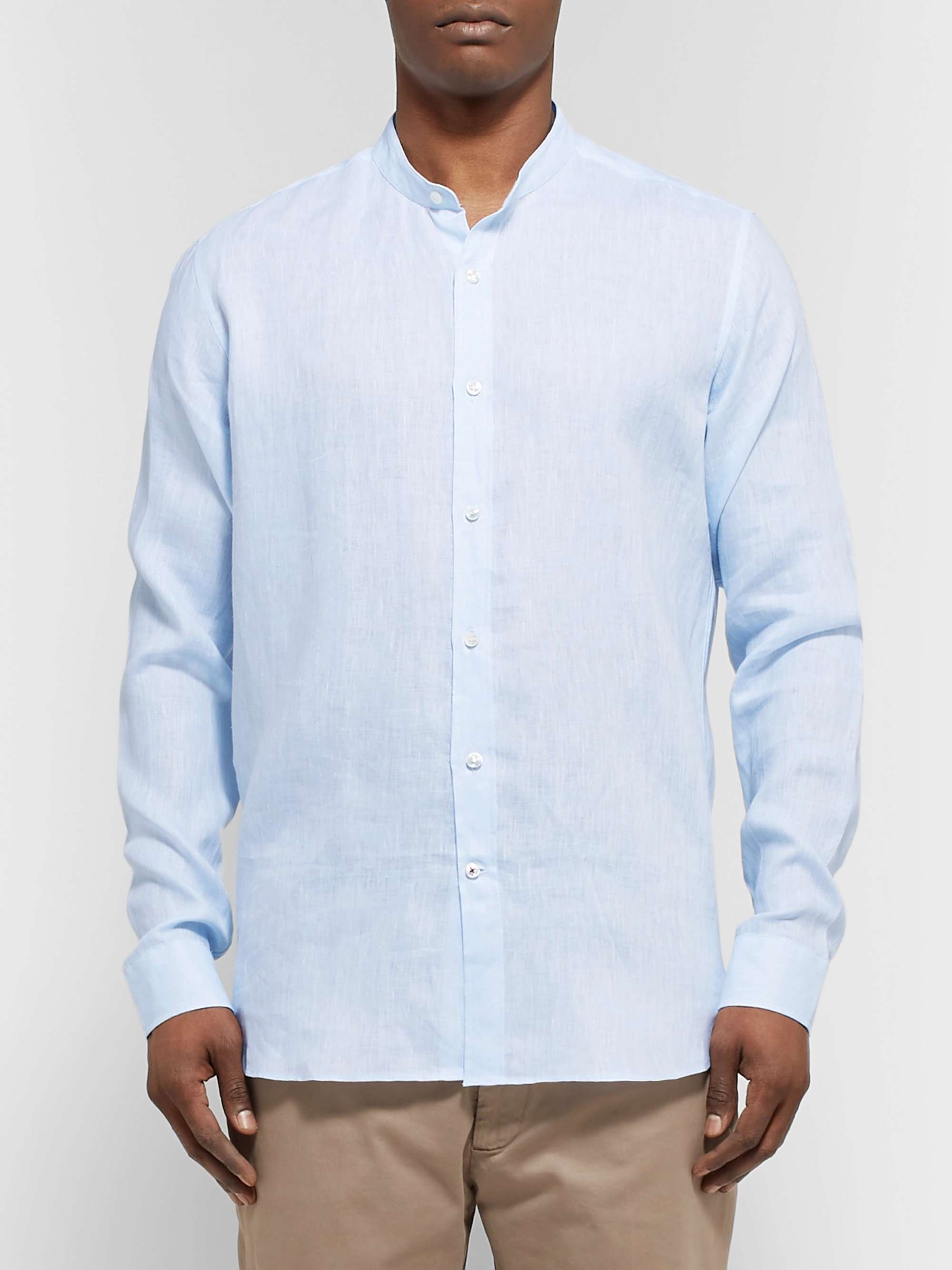 LORO PIANA Alvin Slim-Fit Grandad-Collar Slub Linen Shirt