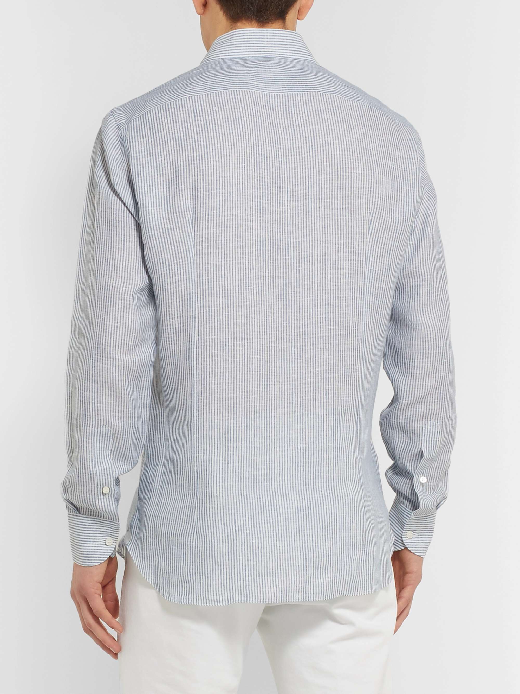 LORO PIANA Albert Slim-Fit Cutaway-Collar Striped Linen Shirt