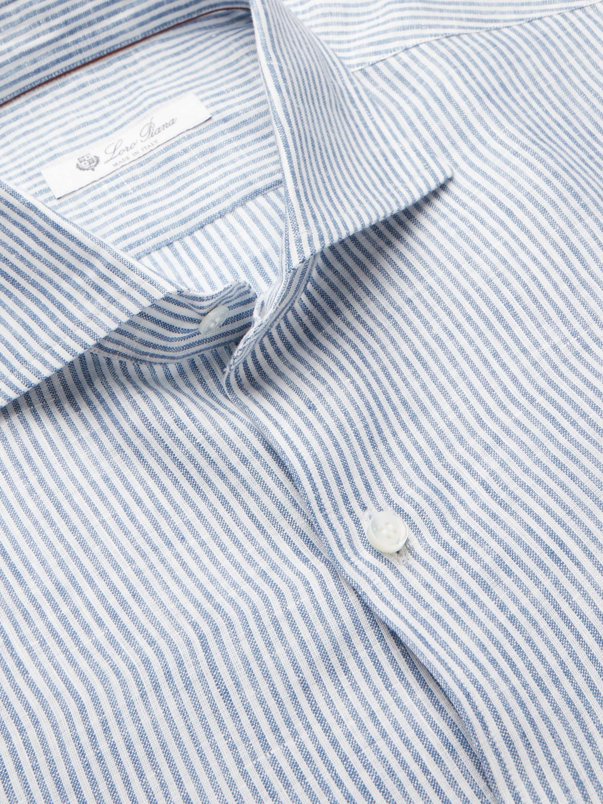 LORO PIANA Albert Slim-Fit Cutaway-Collar Striped Linen Shirt
