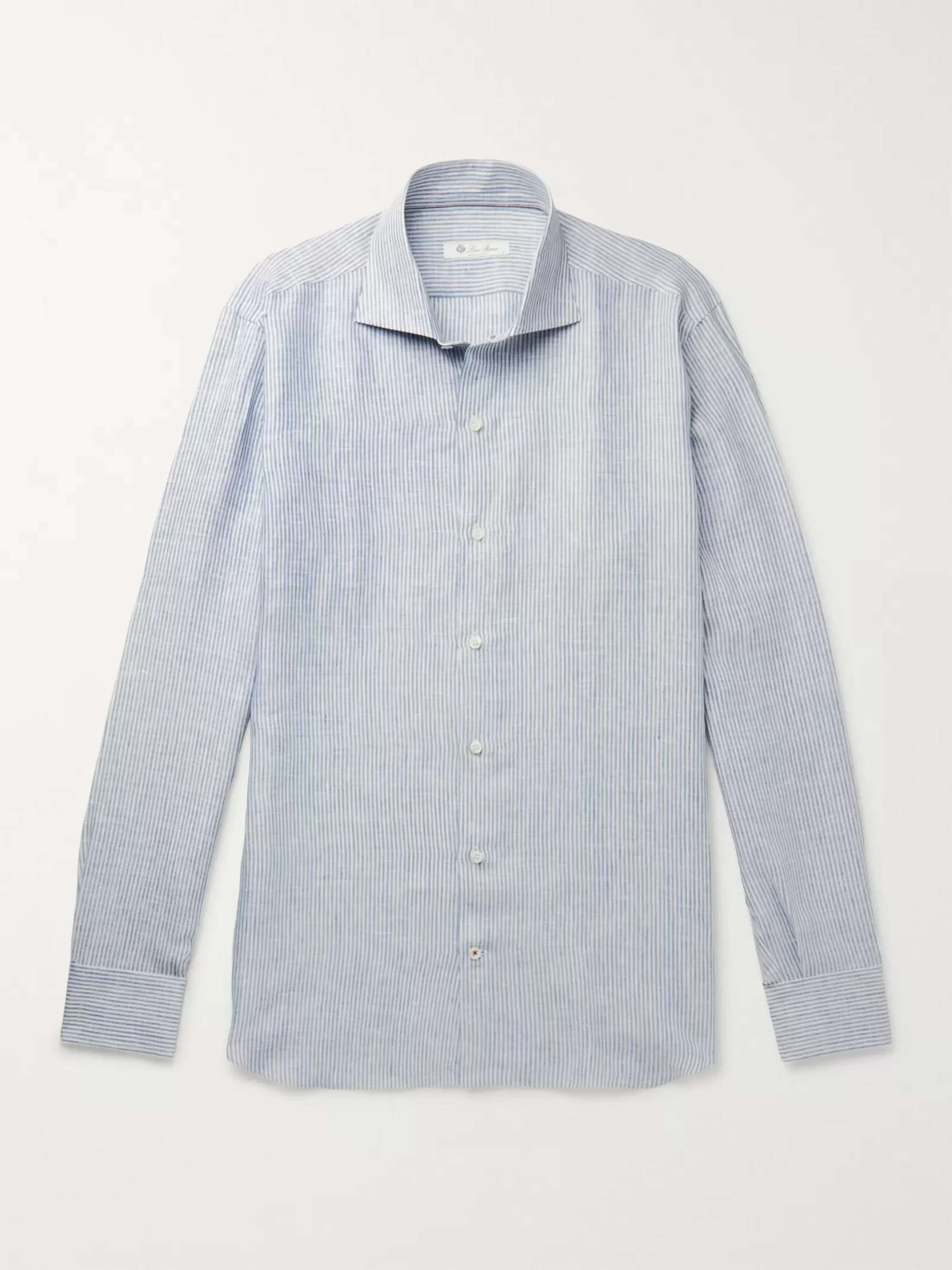 LORO PIANA Albert Slim-Fit Cutaway-Collar Striped Linen Shirt