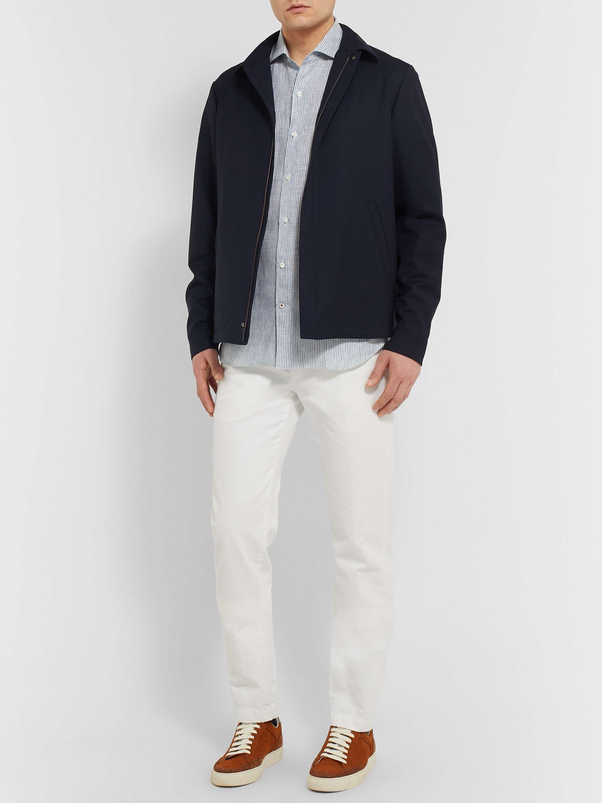 LORO PIANA Albert Slim-Fit Cutaway-Collar Striped Linen Shirt