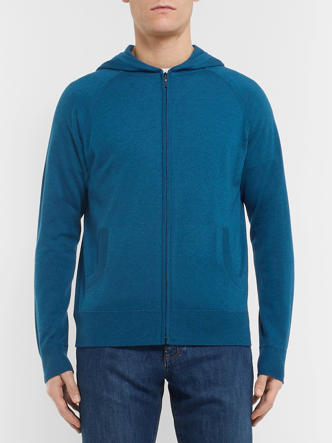 Shop Loro Piana Portland Cashmere And Silk-blend Zip-up Hoodie In Blue