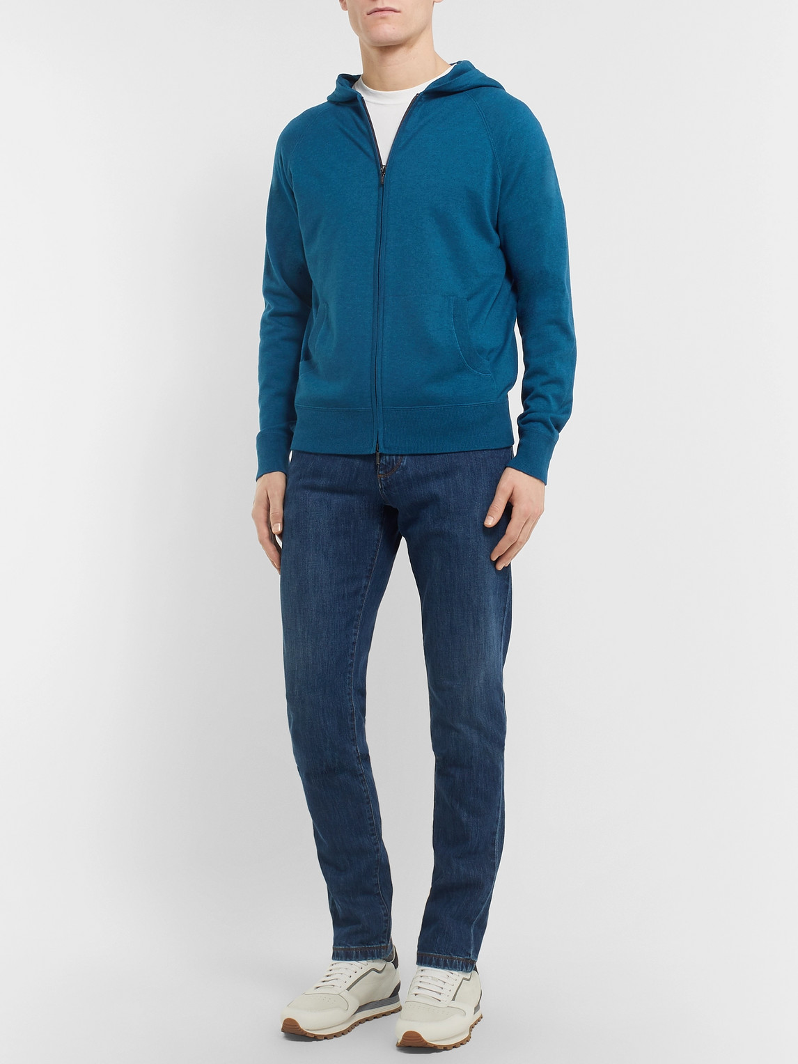 Shop Loro Piana Portland Cashmere And Silk-blend Zip-up Hoodie In Blue