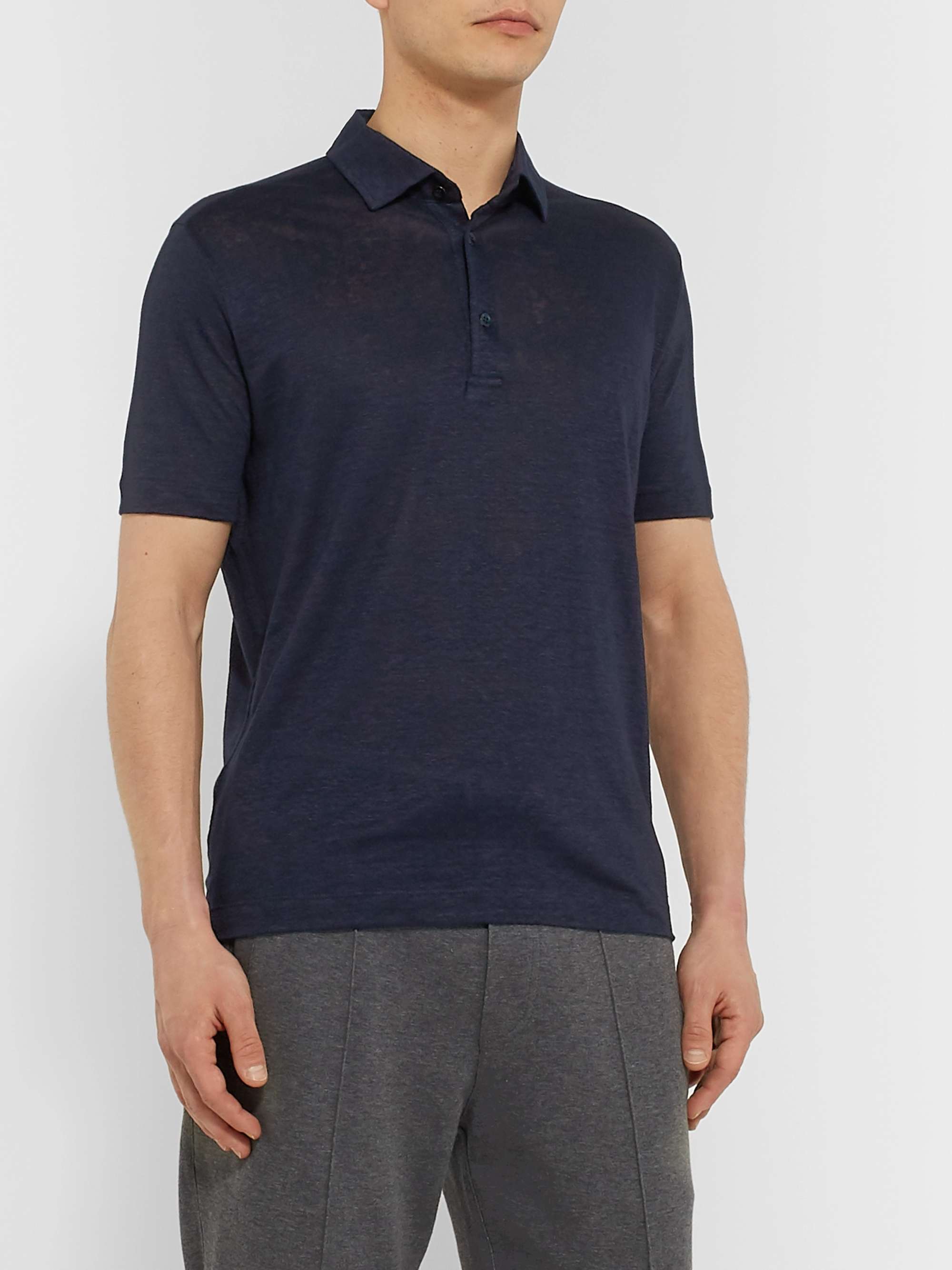 LORO PIANA Linen-Jersey Polo Shirt
