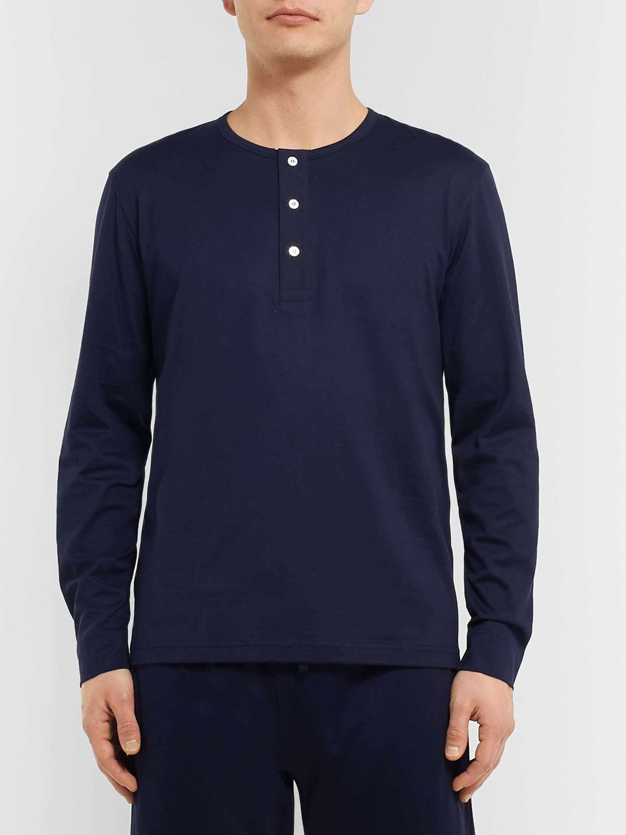HANDVAERK Pima Cotton-Jersey Henley Pyjama T-Shirt