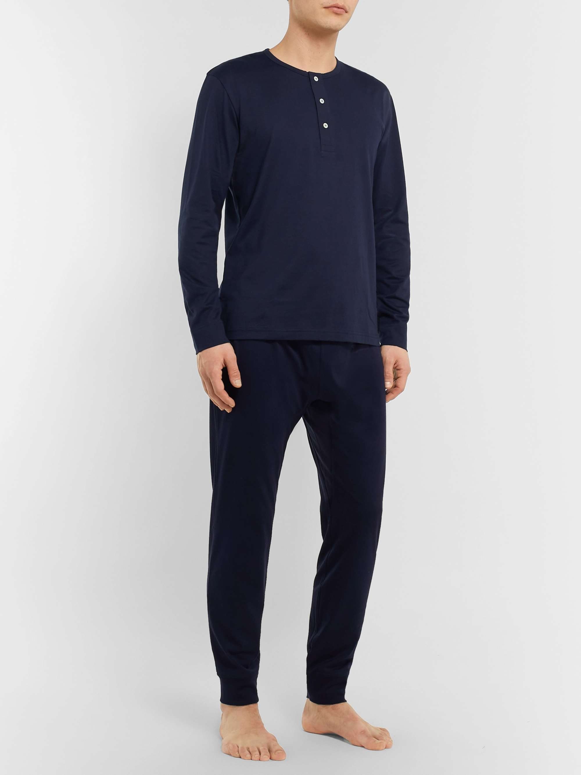 HANDVAERK Pima Cotton-Jersey Henley Pyjama T-Shirt