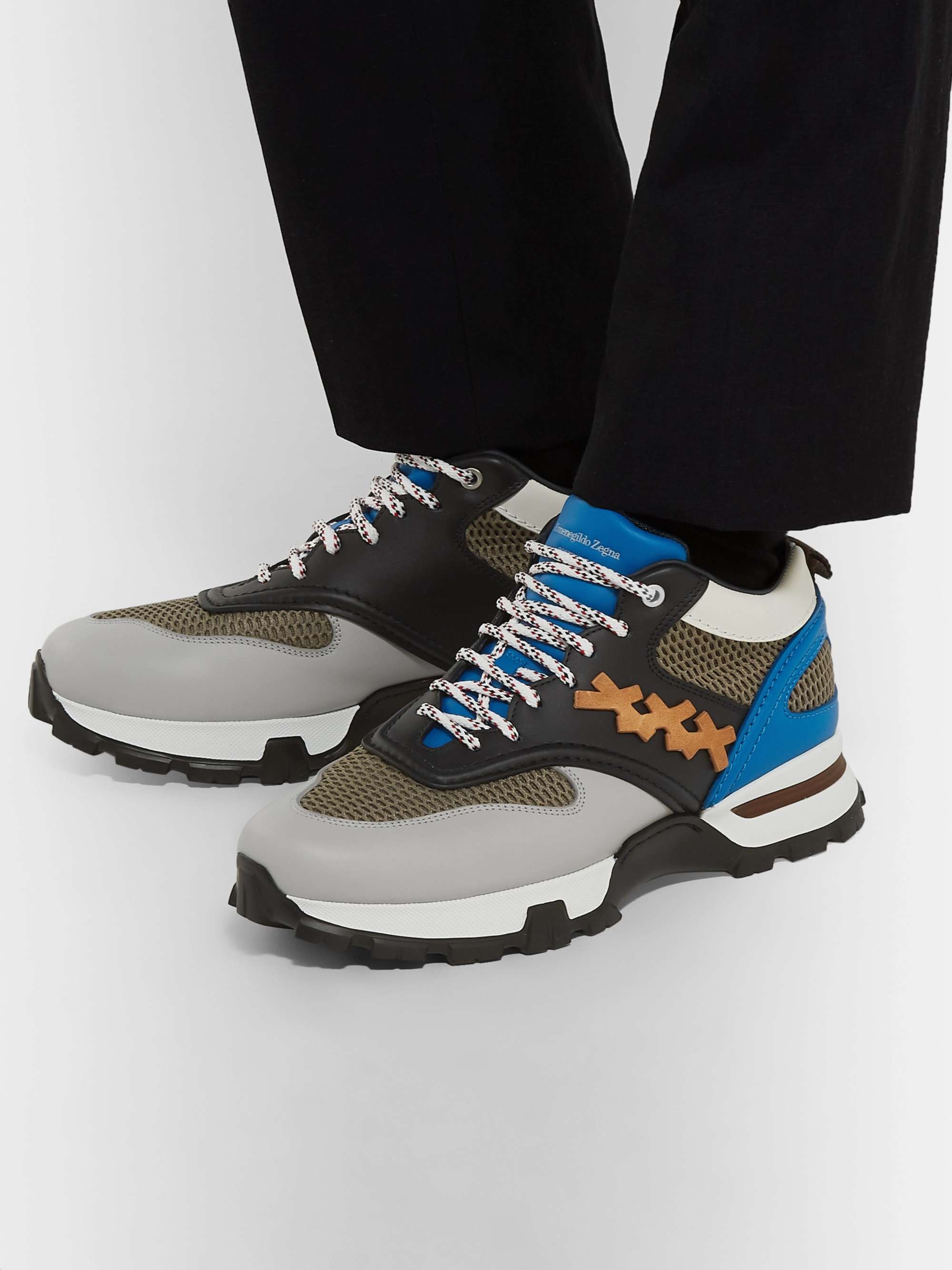 ZEGNA Cesare Leather and Mesh Sneakers