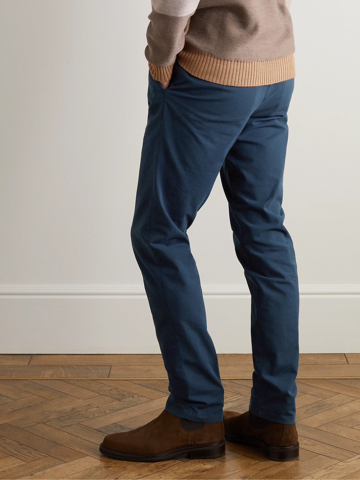 Loro Piana Pantaflat Slim-fit Pleated Stretch-cotton Trousers In Blue