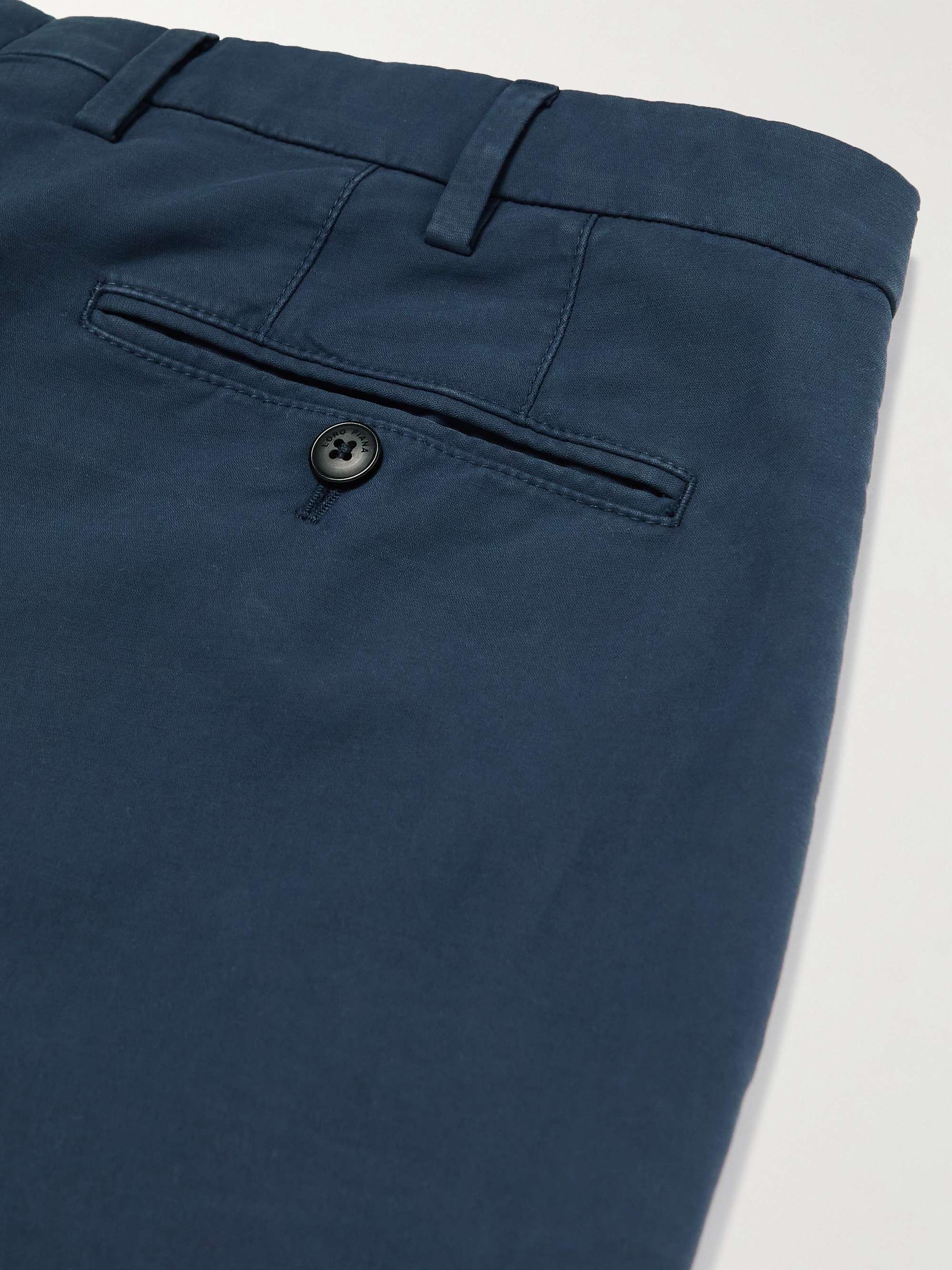 LORO PIANA 팬타플랫 슬림 핏 플리츠 스트레치 코튼 팬츠