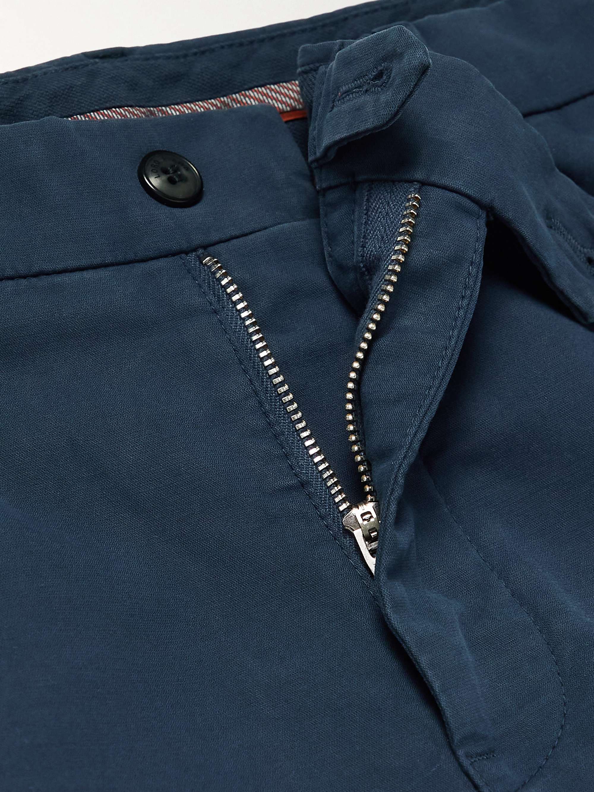 LORO PIANA 팬타플랫 슬림 핏 플리츠 스트레치 코튼 팬츠