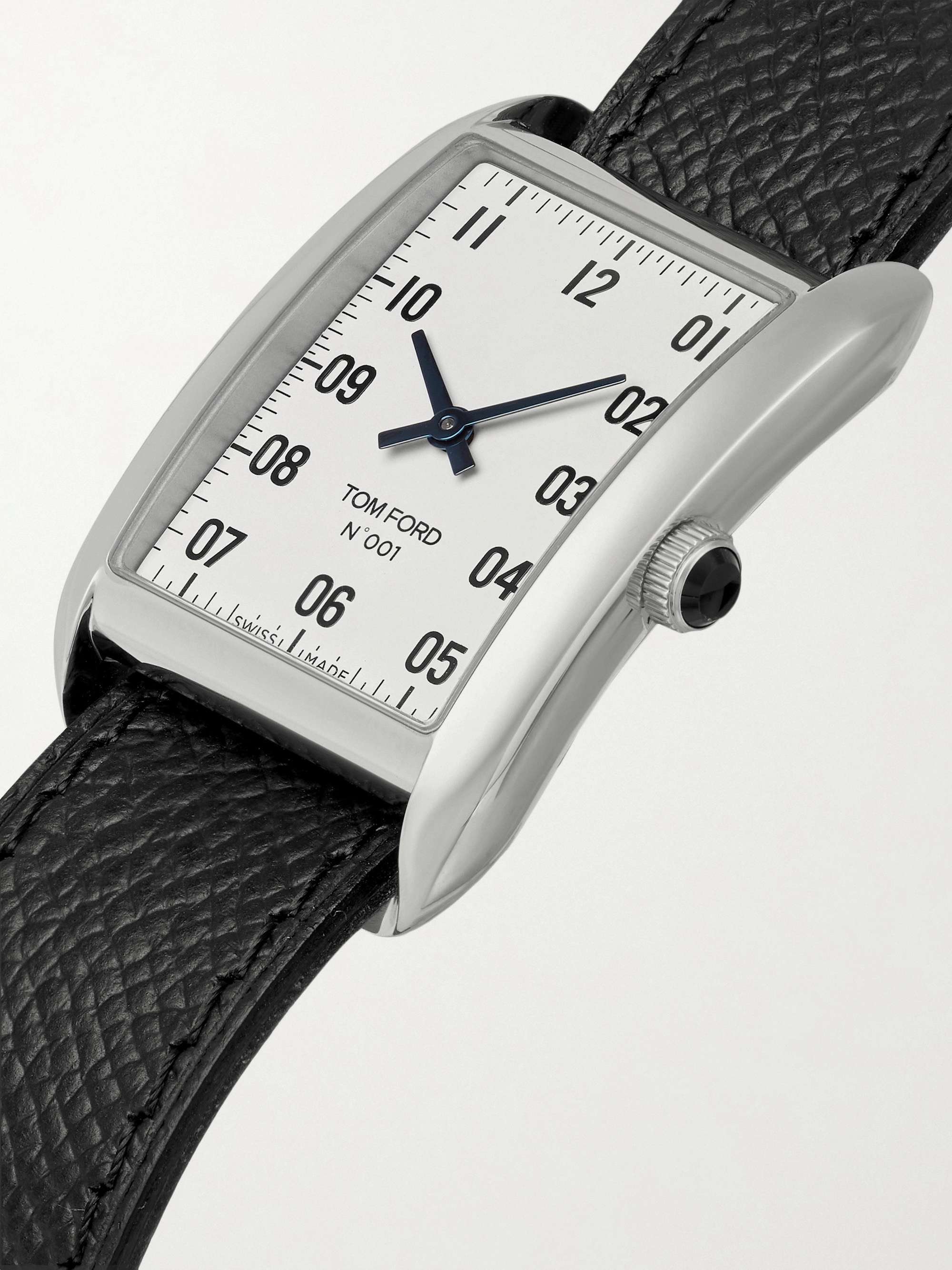TOM FORD TIMEPIECES 001 Stainless Steel and Pebble-Grain Leather Watch
