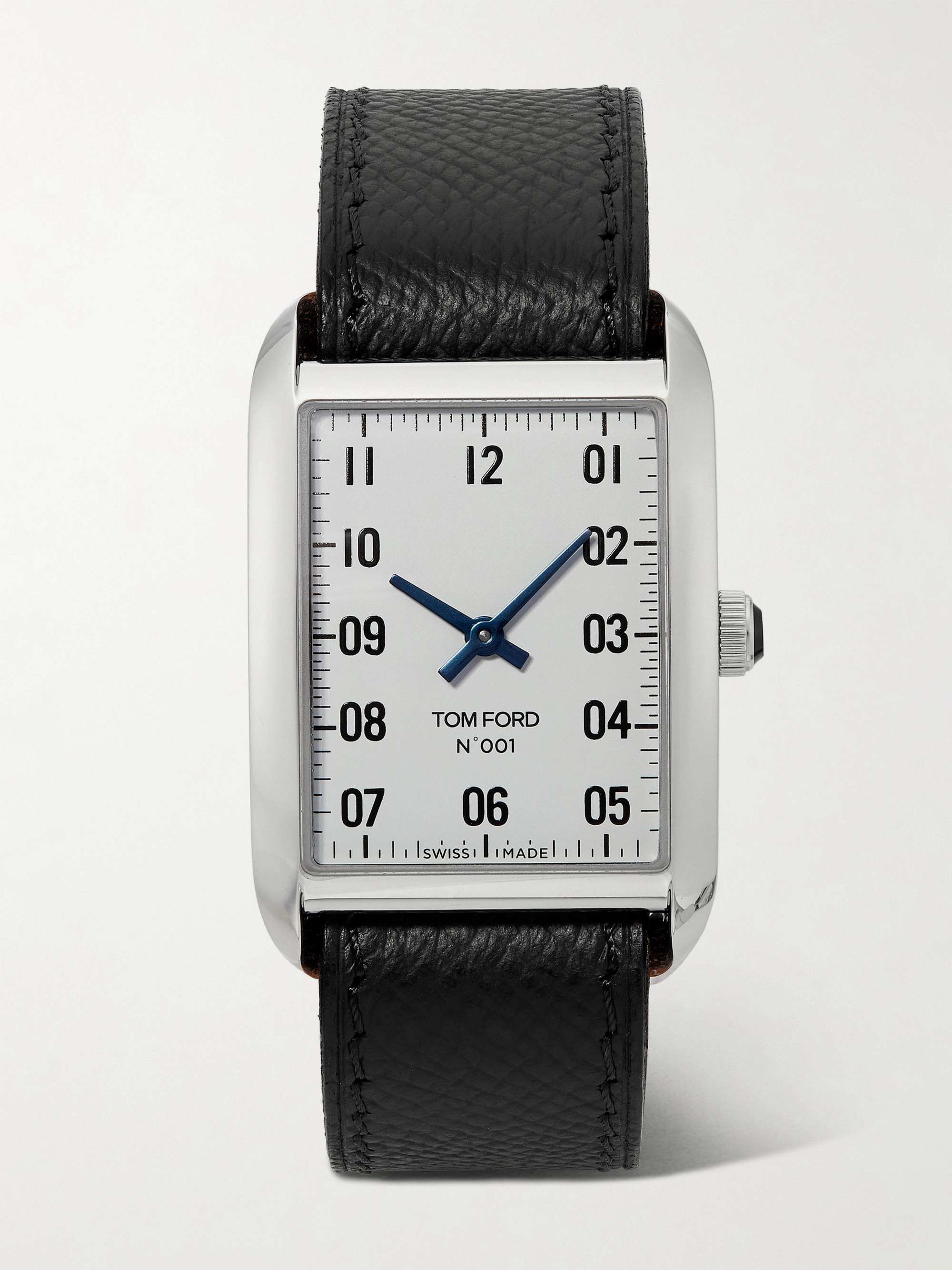 TOM FORD TIMEPIECES 001 Stainless Steel and Pebble-Grain Leather Watch ...