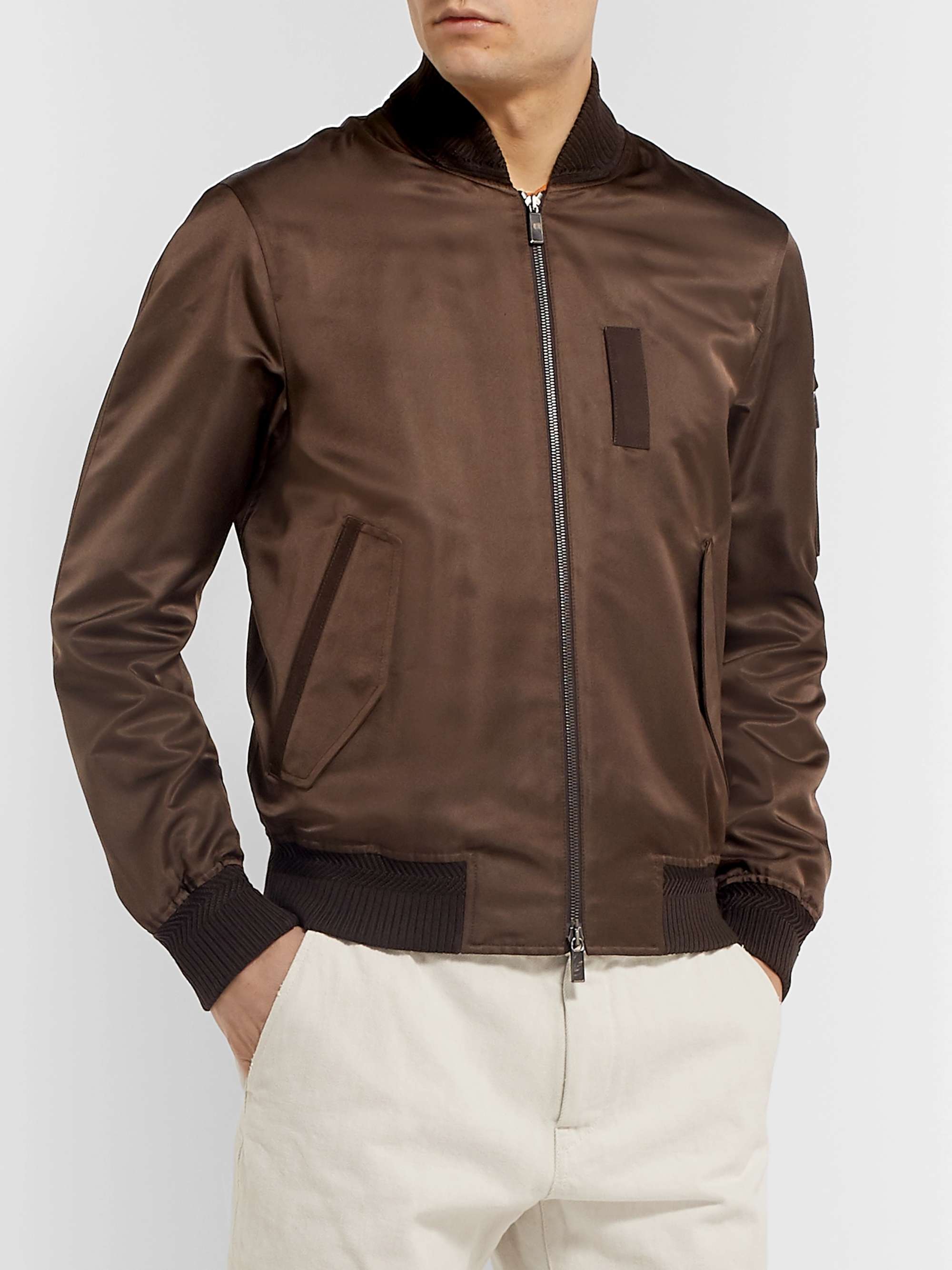 ZEGNA Logo-Embroidered Silk-Satin Bomber Jacket