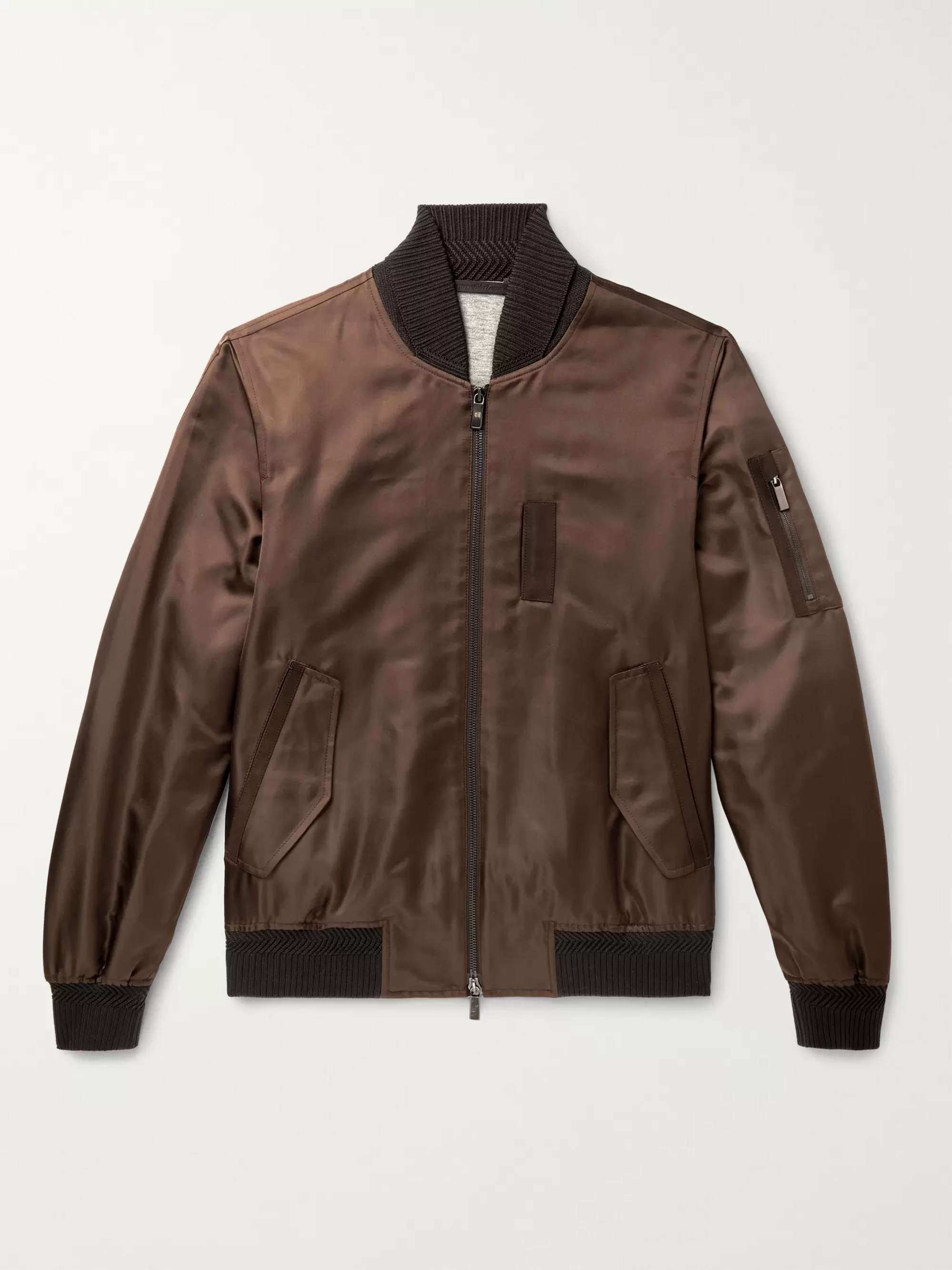 ZEGNA Logo-Embroidered Silk-Satin Bomber Jacket
