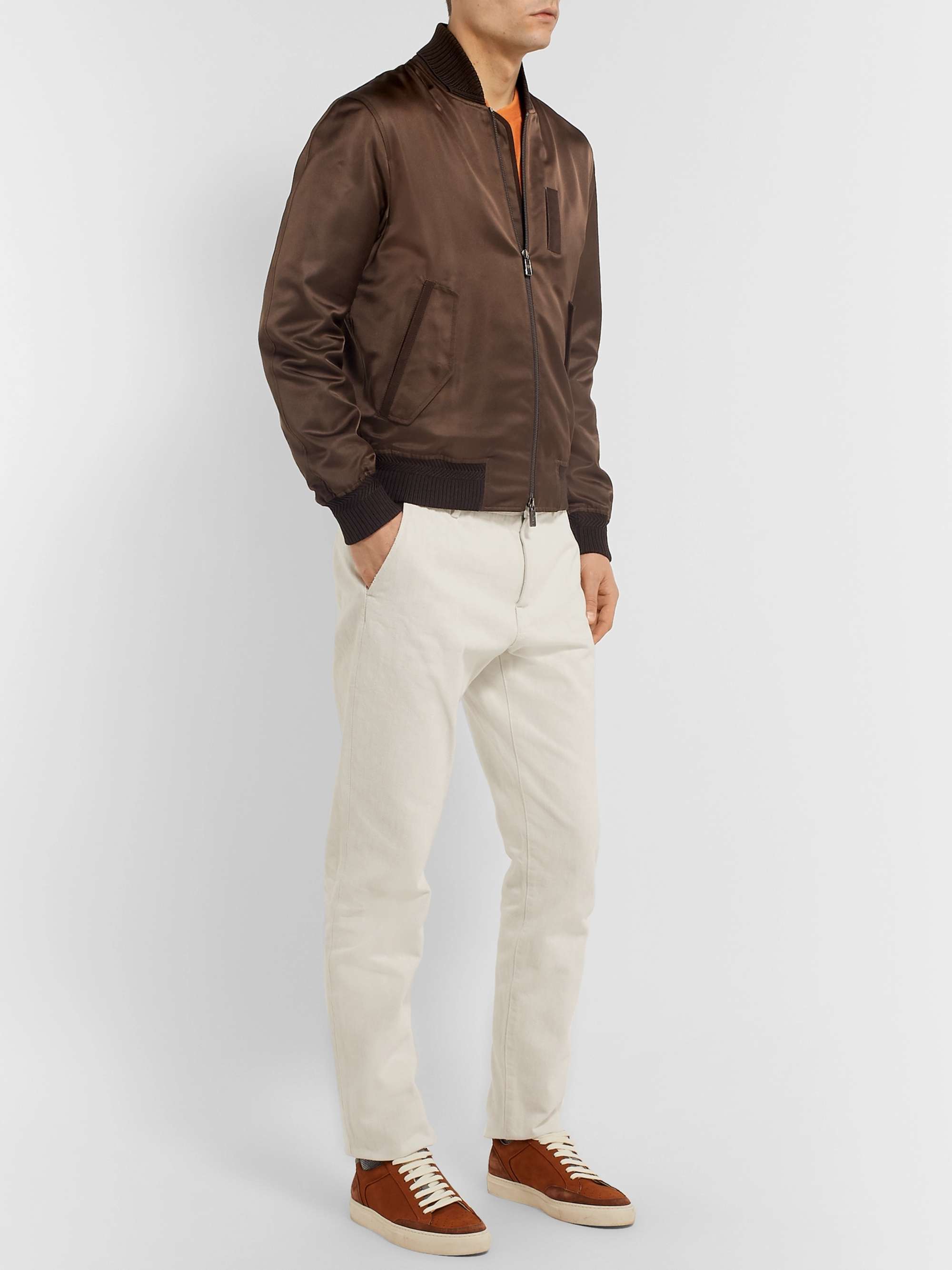ZEGNA Logo-Embroidered Silk-Satin Bomber Jacket