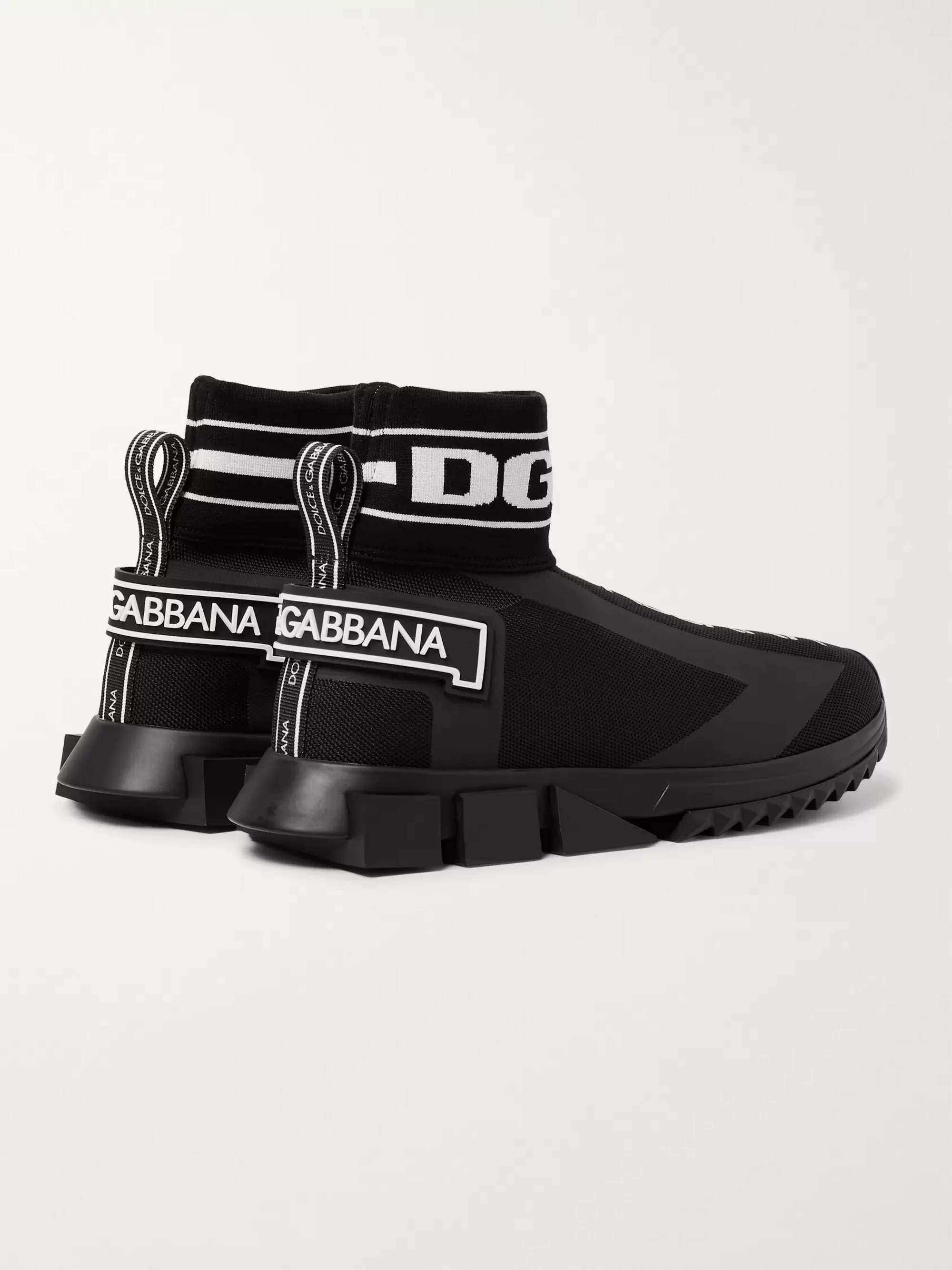 DOLCE&GABBANA Sorrento Logo-Print Stretch-Knit Slip-On Sneakers