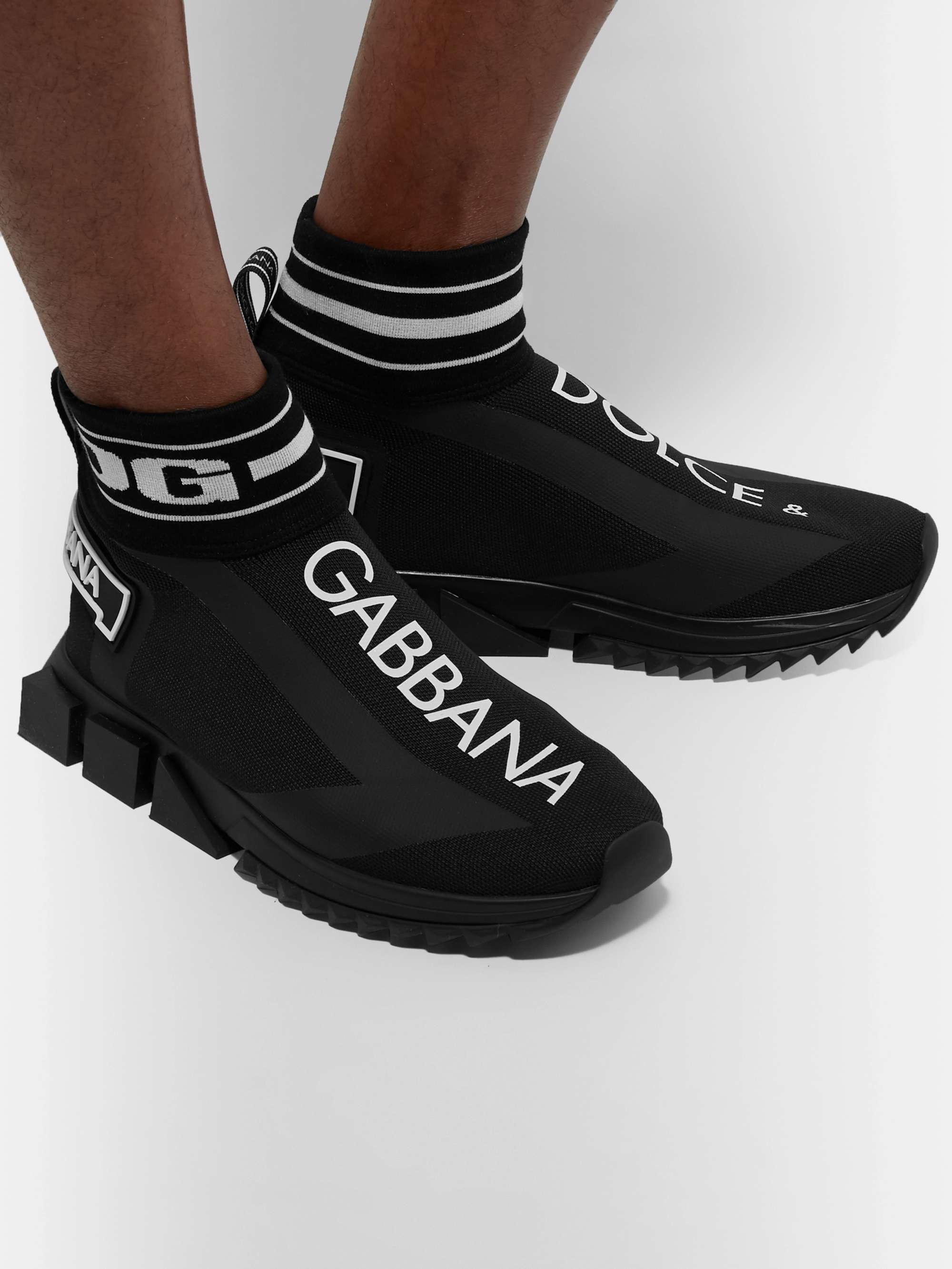 DOLCE&GABBANA Sorrento Logo-Print Stretch-Knit Slip-On Sneakers