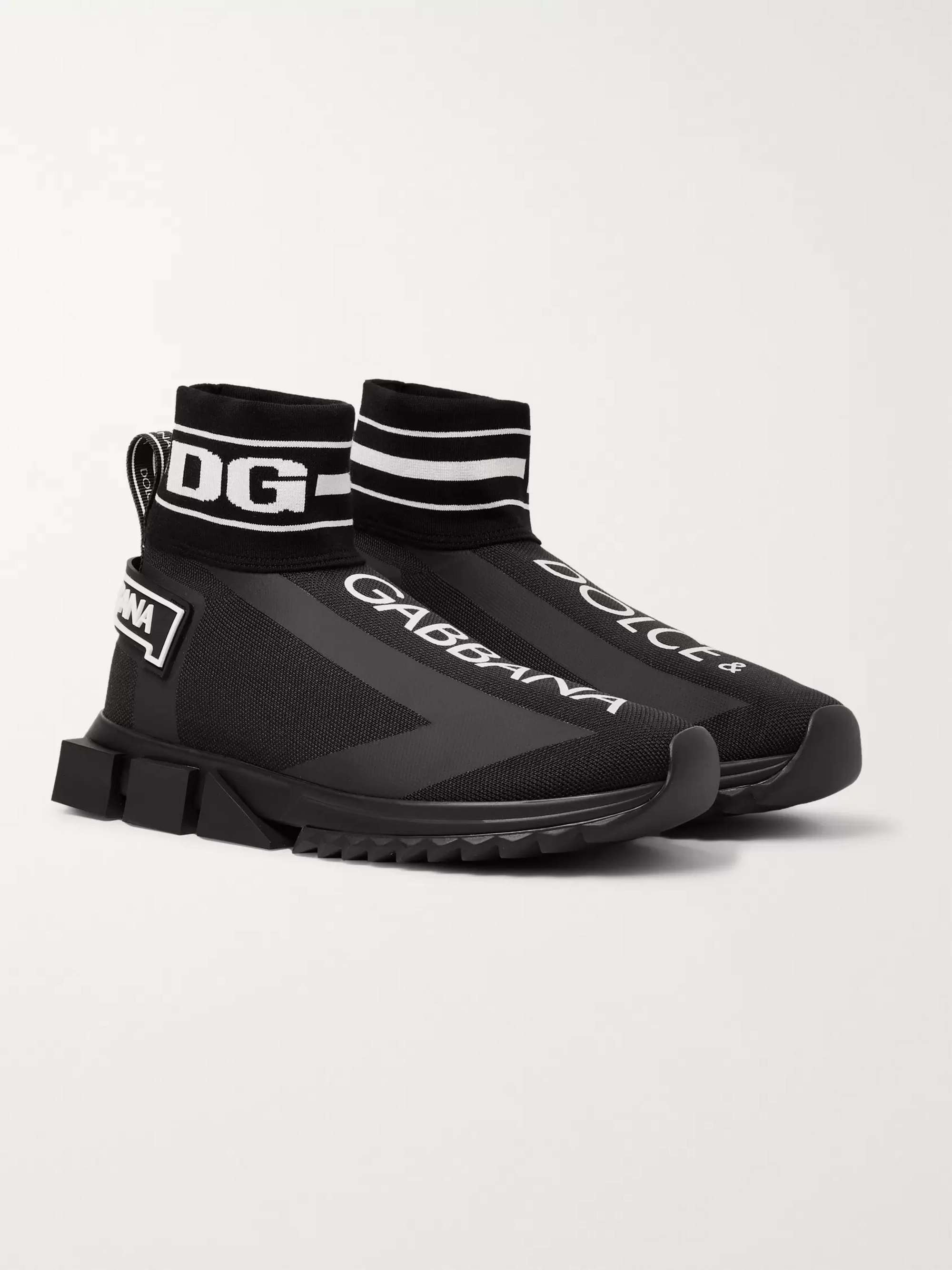 DOLCE&GABBANA Sorrento Logo-Print Stretch-Knit Slip-On Sneakers