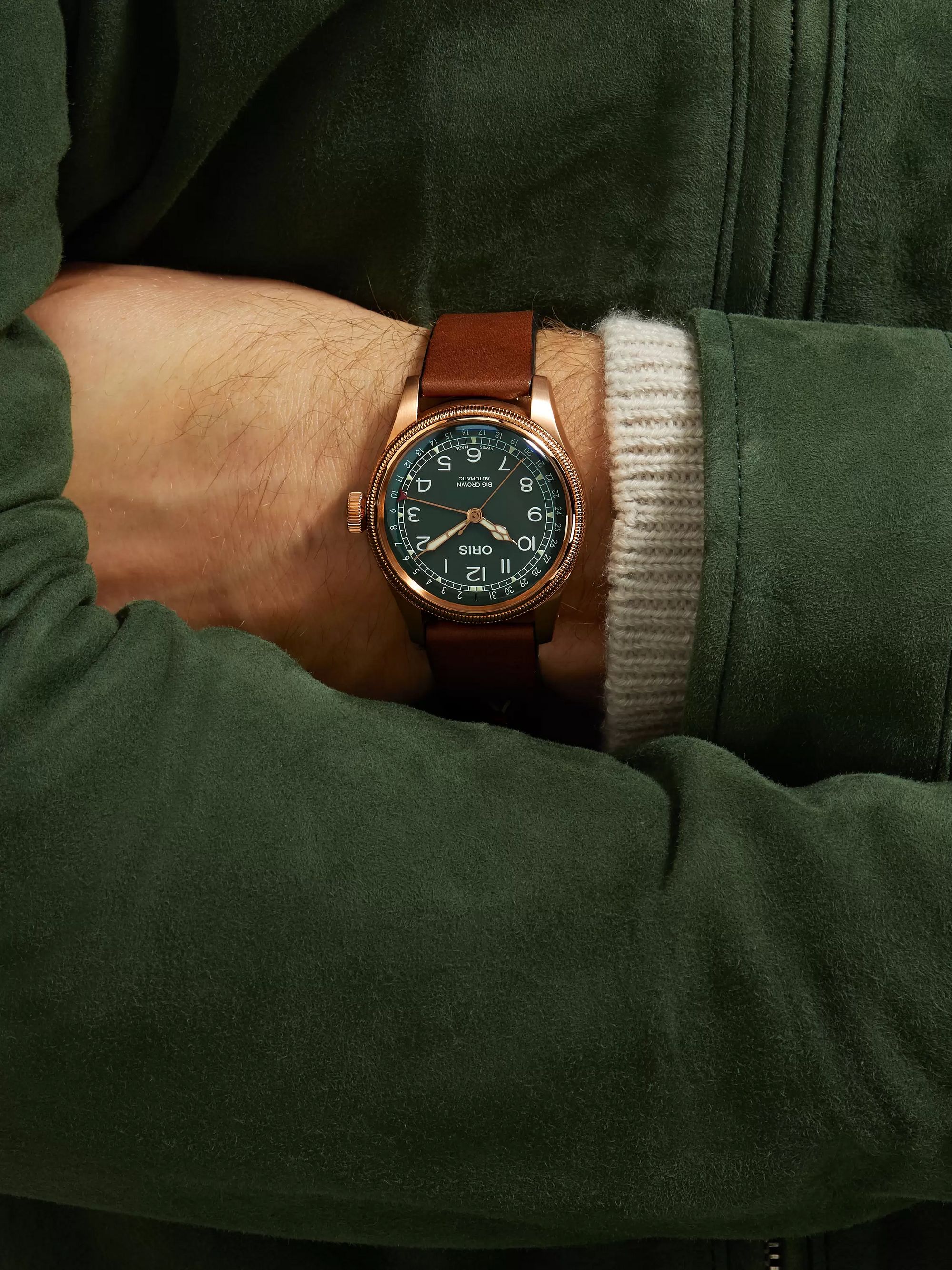 ORIS Big Crown Pointer Date Automatic 40mm Bronze and Leather Watch, Ref. No. 01 754 7741 3167-07 5 20 58BR