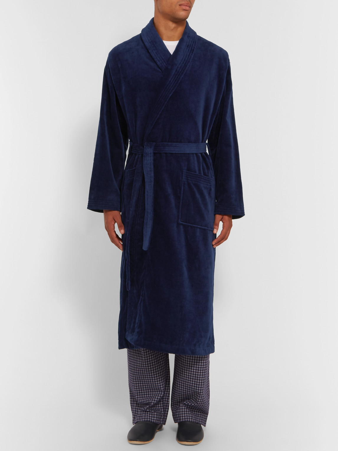 Shop Derek Rose Cotton-terry Robe In Blue