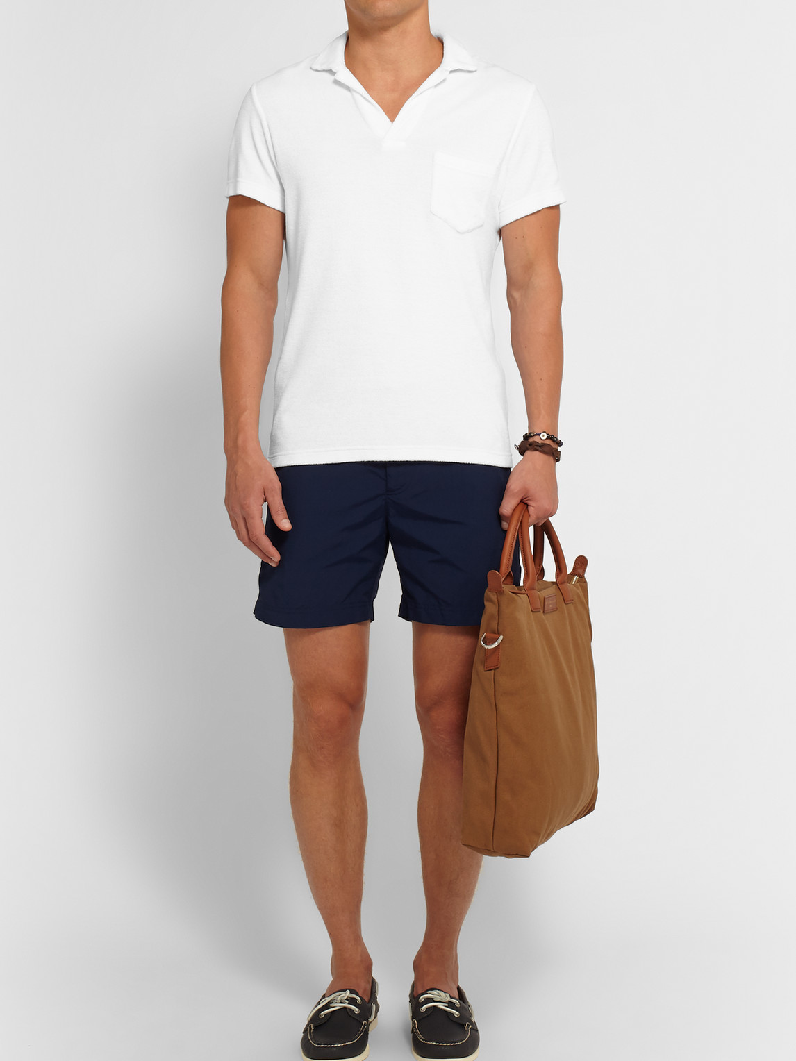 Shop Orlebar Brown Slim-fit Camp-collar Cotton-terry Polo Shirt In White