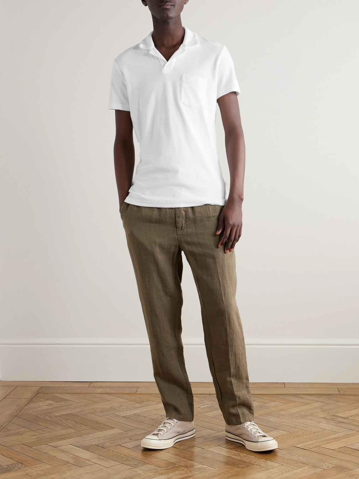 Orlebar Brown Cotton Terry Solid Tailored Fit Polo Shirt In White