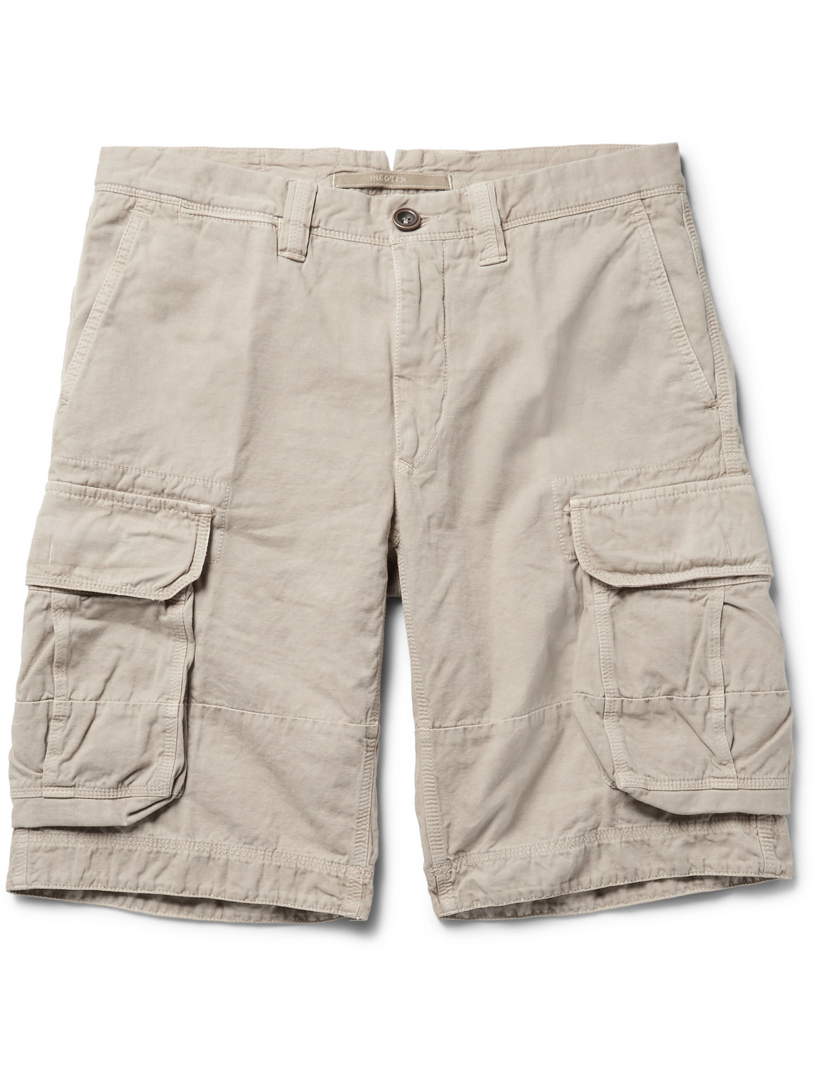 Incotex Washed Cotton And Linen-blend Cargo Shorts In Neutrals