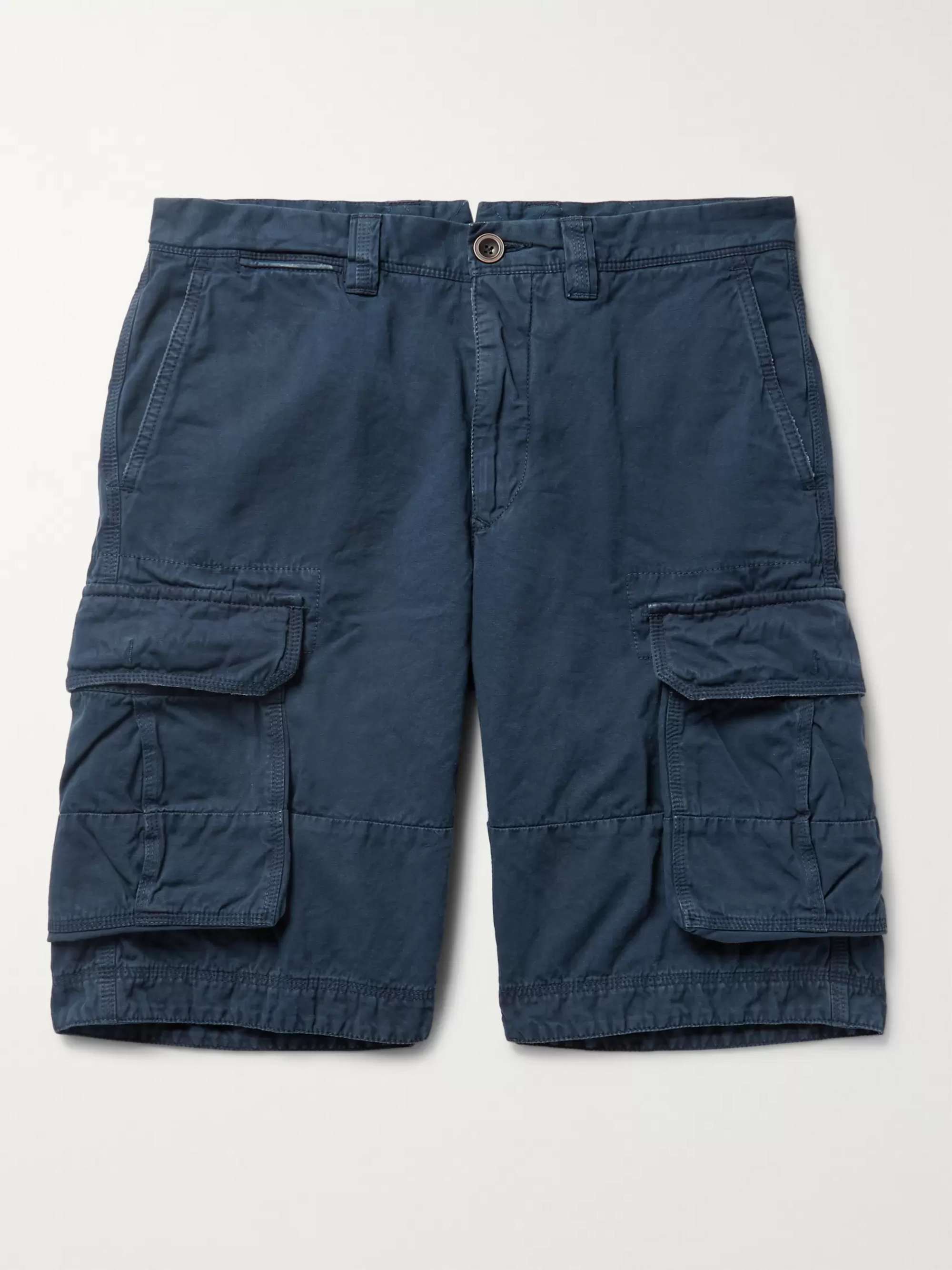 Washed Cotton and Linen-Blend Cargo Shorts