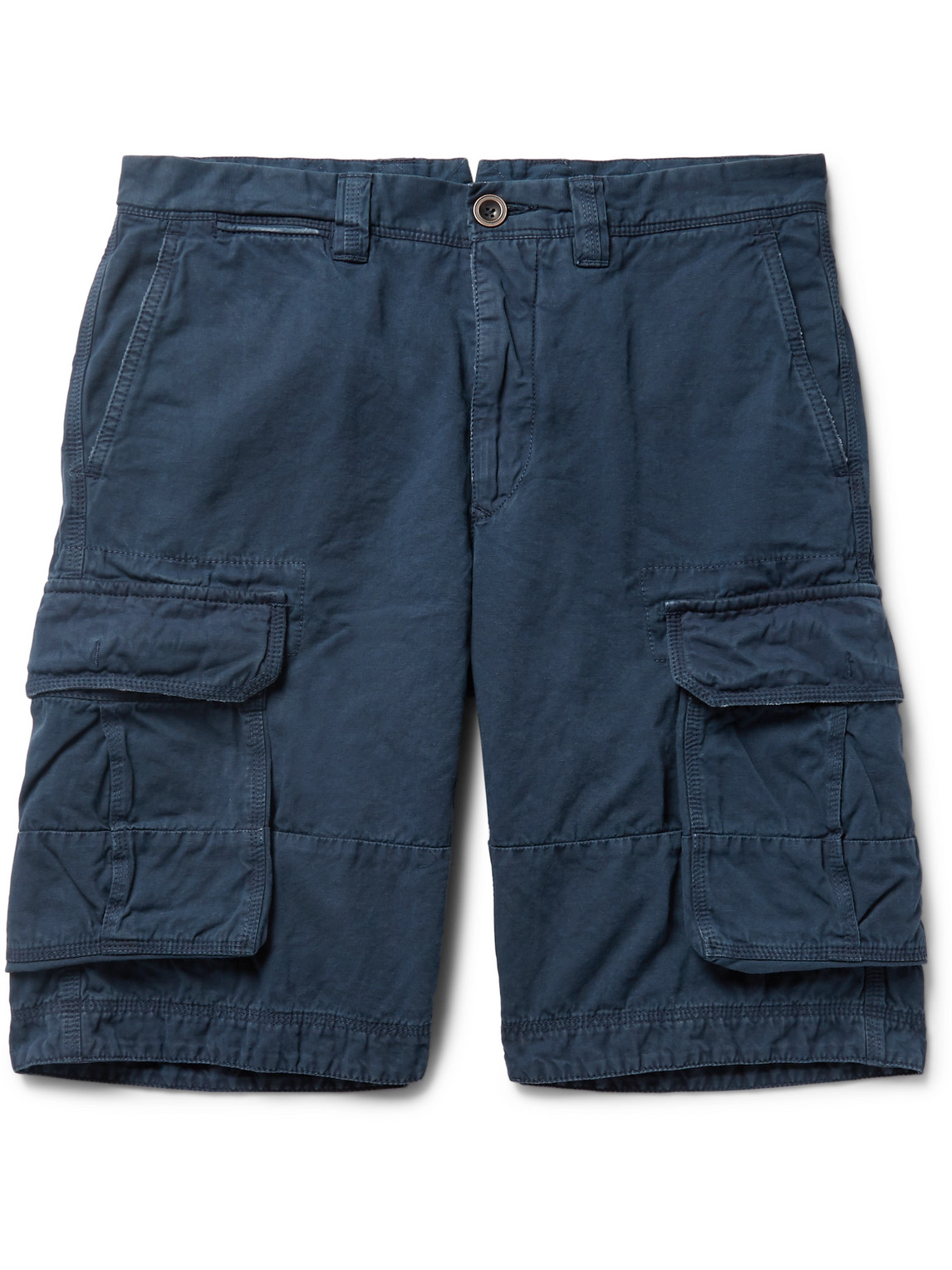 Incotex Washed Cotton And Linen-blend Cargo Shorts In Blue