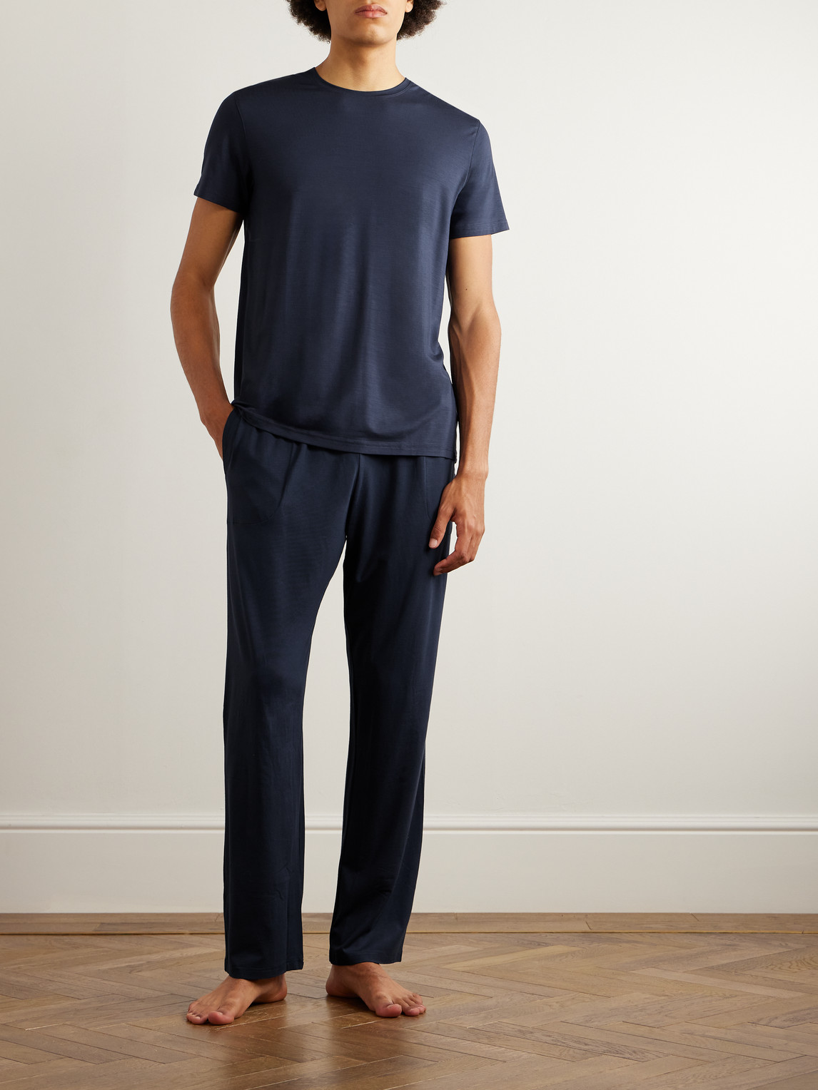 Shop Derek Rose Basel Stretch Micro Modal Jersey Lounge Trousers In Blue