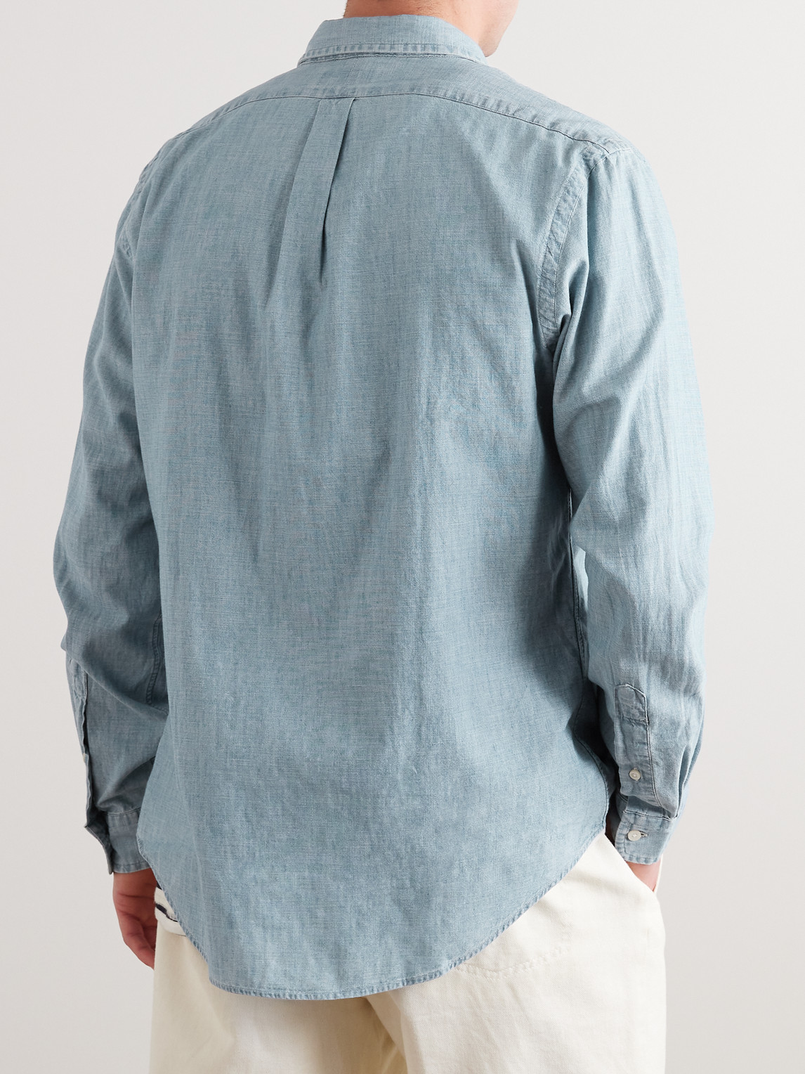Shop Polo Ralph Lauren Slim-fit Washed Cotton-chambray Shirt In Blue