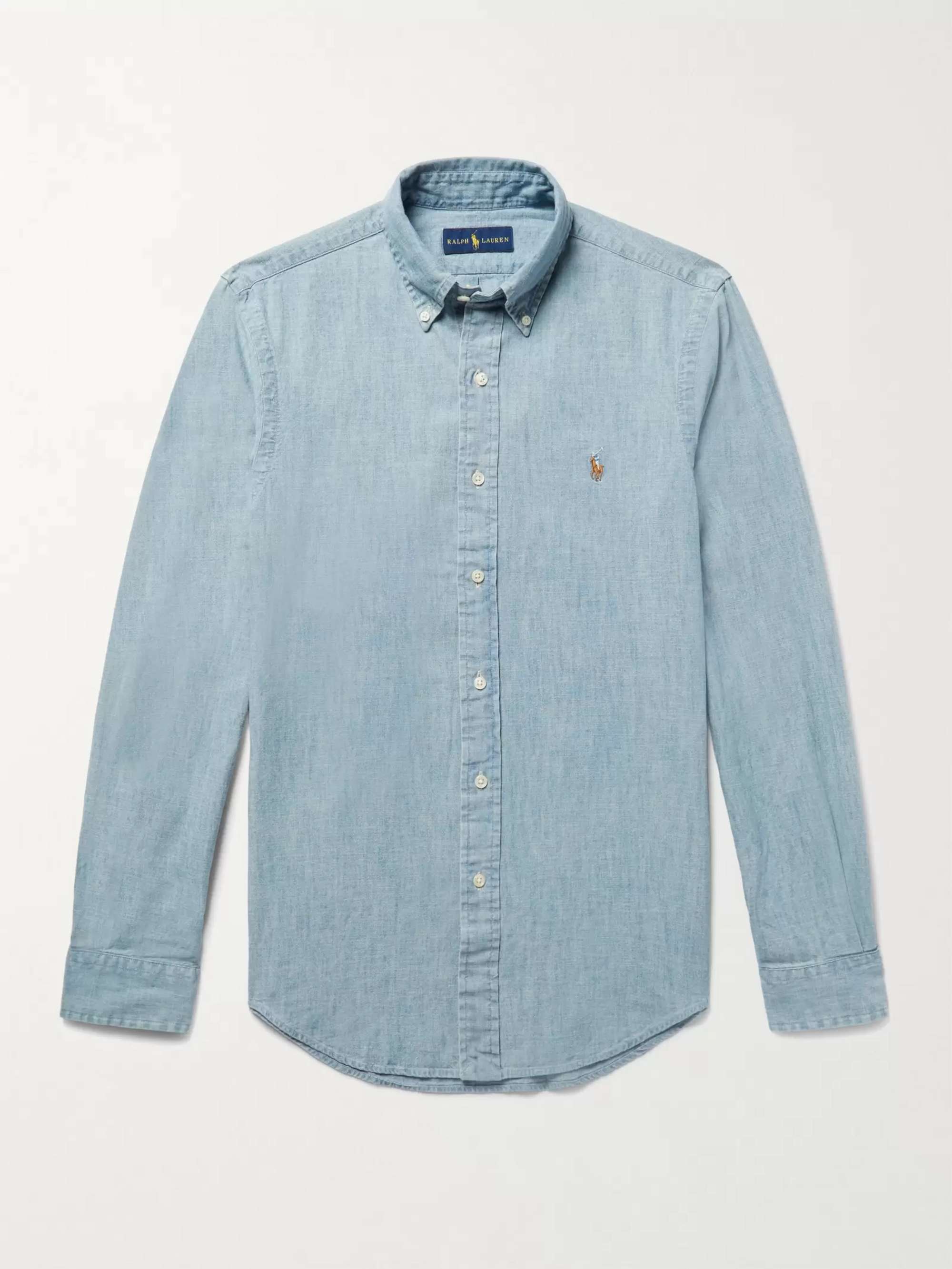 POLO RALPH LAUREN Slim-Fit Washed Cotton-Chambray Shirt for Men